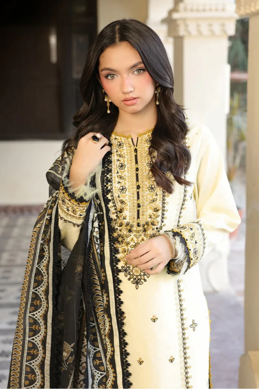 ASIM JOFA - 3PC LAWN EMBROIDERED SHIRT WITH MONARK PRINTED DUPATTA AND TROUSER -BIC-3728