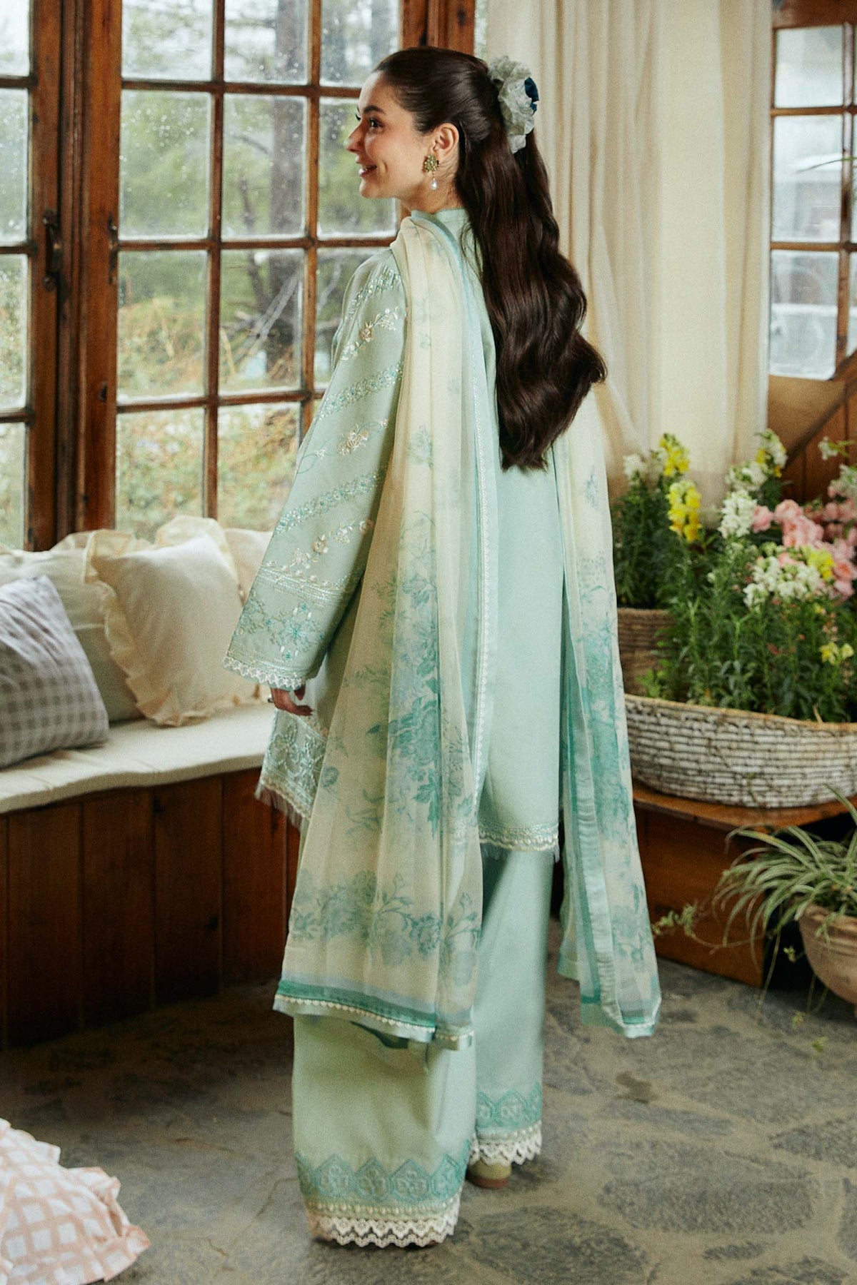 ZAHRA SHAHJAHAN-3PC LAWN EMBROIDERED SHIRT WITH MONARK PRINT DUPATTA AND EMB TROUSER-BIC-3531