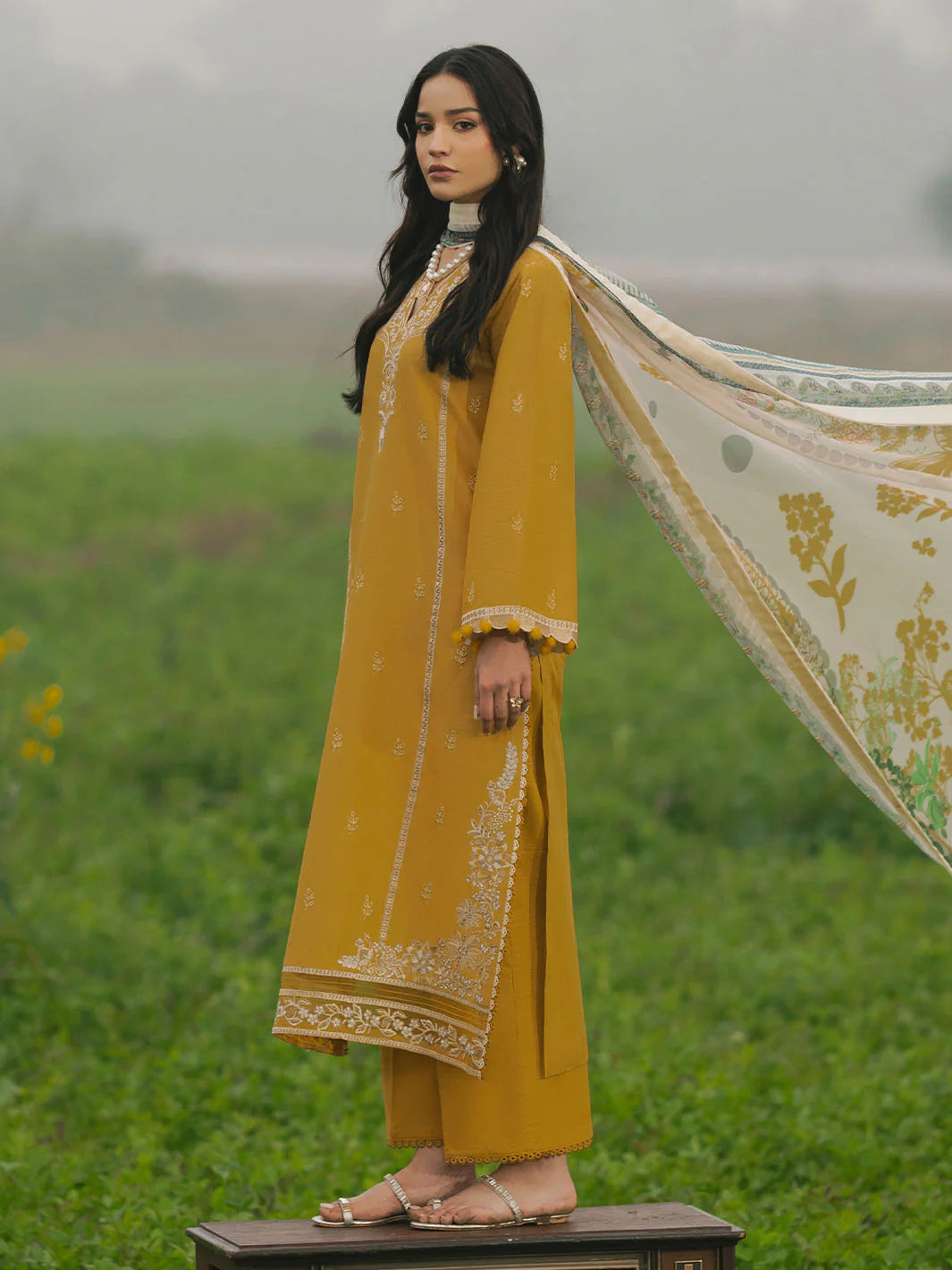 IZEL-3PC LAWN EMBROIDERED SHIRT WITH MONARK PRINT DUPATTA AND TROUSER-BIC-3685