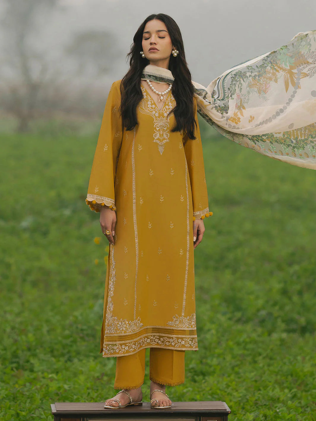 IZEL-3PC LAWN EMBROIDERED SHIRT WITH MONARK PRINT DUPATTA AND TROUSER-BIC-3685