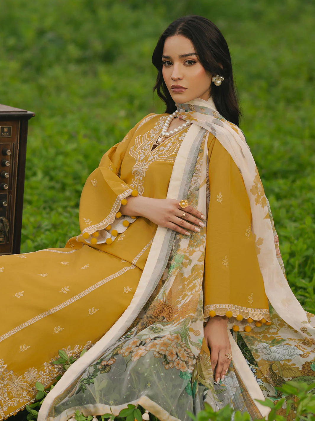 IZEL-3PC LAWN EMBROIDERED SHIRT WITH MONARK PRINT DUPATTA AND TROUSER-BIC-3685