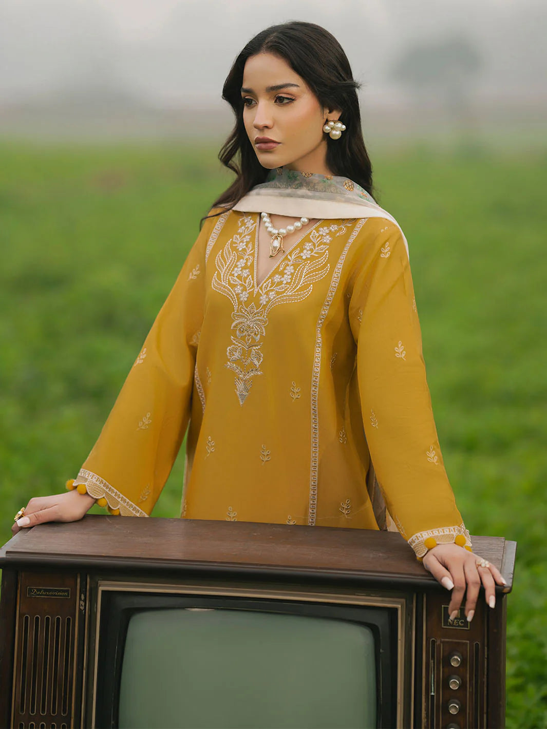 IZEL-3PC LAWN EMBROIDERED SHIRT WITH MONARK PRINT DUPATTA AND TROUSER-BIC-3685