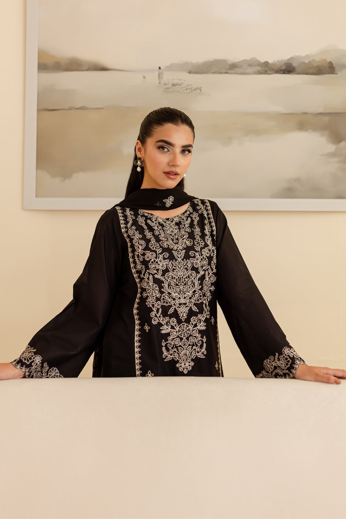 BATIK-3PC DHANAK EMBROIDERED SHIRT WITH CHIFFON EMBROIDERED DUPATTA & EMB TROUSER-BIC-4193