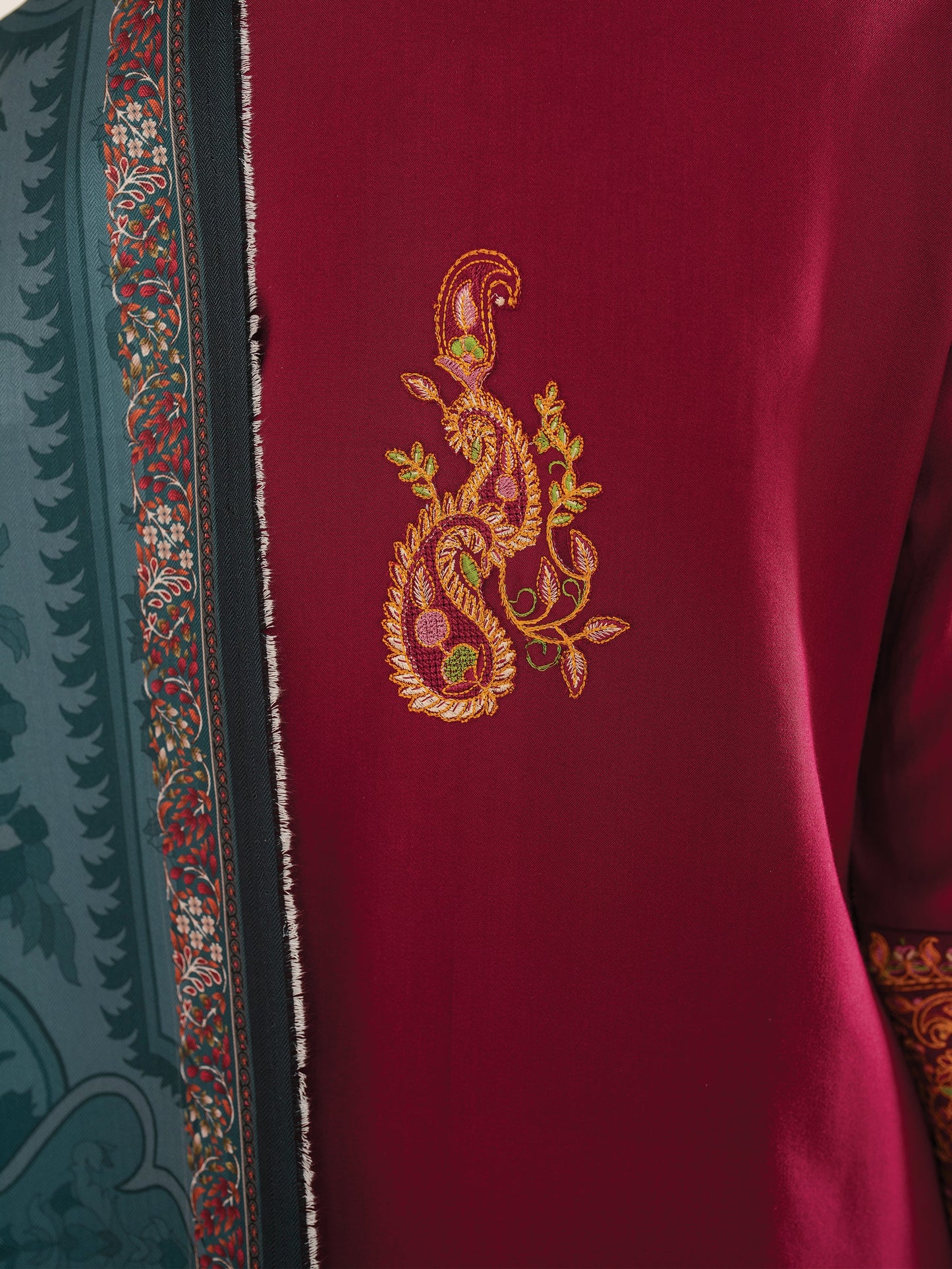 GARNET-3PC LAWN EMBROIDERED SHIRT WITH MONARK PRINT DUPATTA AND TROUSER-BIC-3535