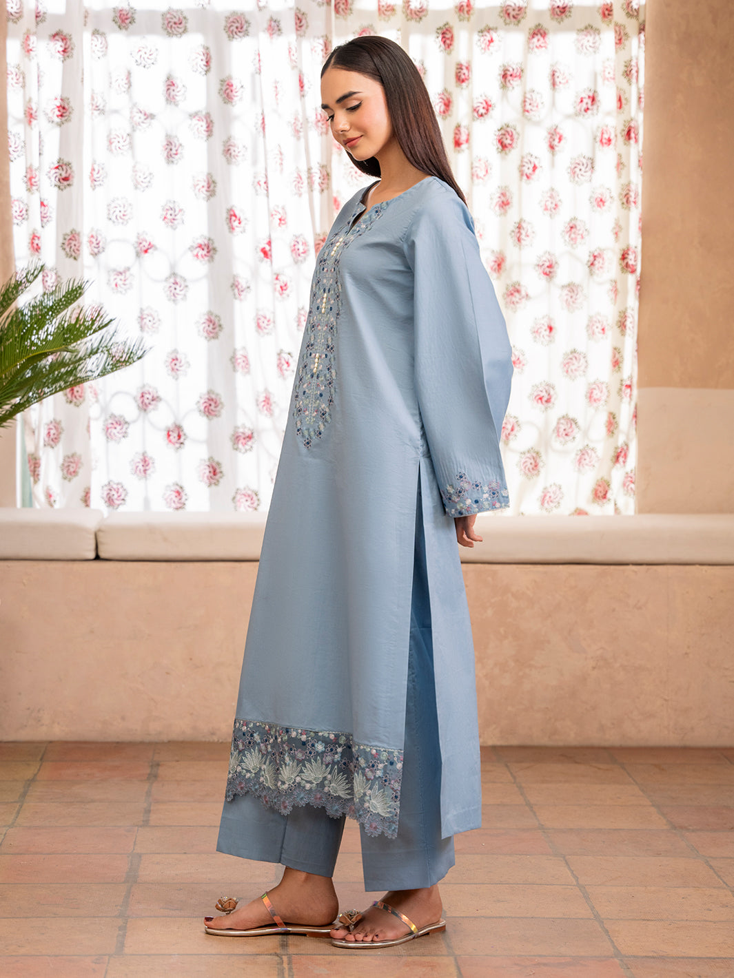 IZEL-2PC DHANAK EMBROIDERED SHIRT WITH DHANAK TROUSER-BIC-102