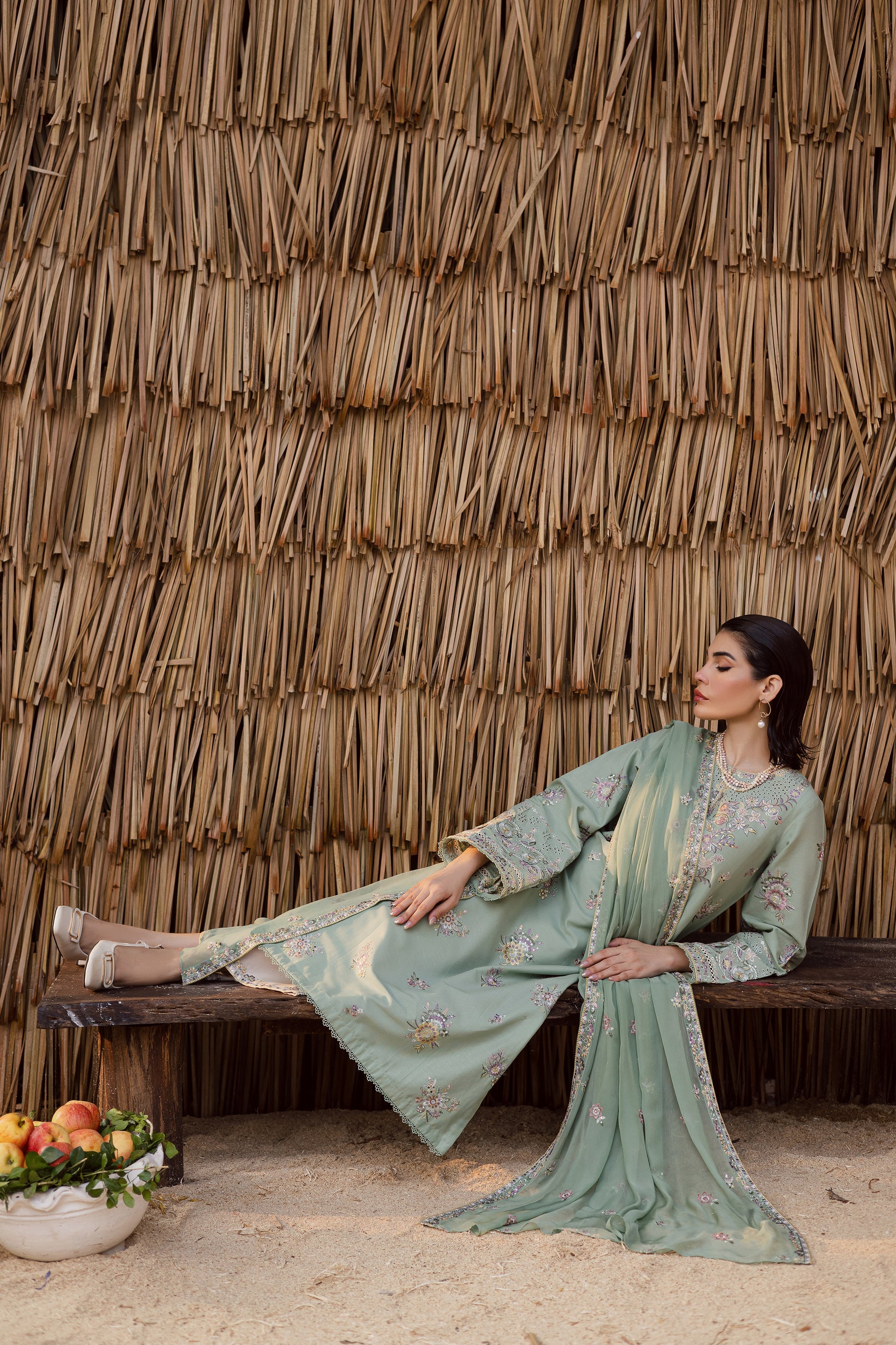 BATIK-3PC DHANAK EMBROIDERED SHIRT WITH DHANAK SHAWL AND EMB TROUSER-BIC-4347