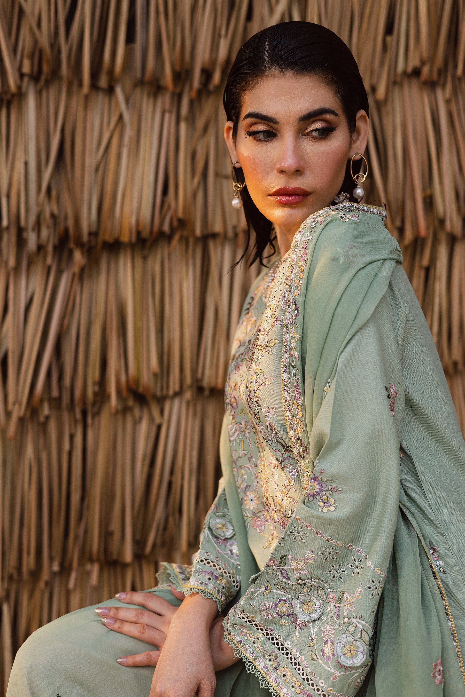 BATIK-3PC DHANAK EMBROIDERED SHIRT WITH DHANAK SHAWL AND EMB TROUSER-BIC-4347