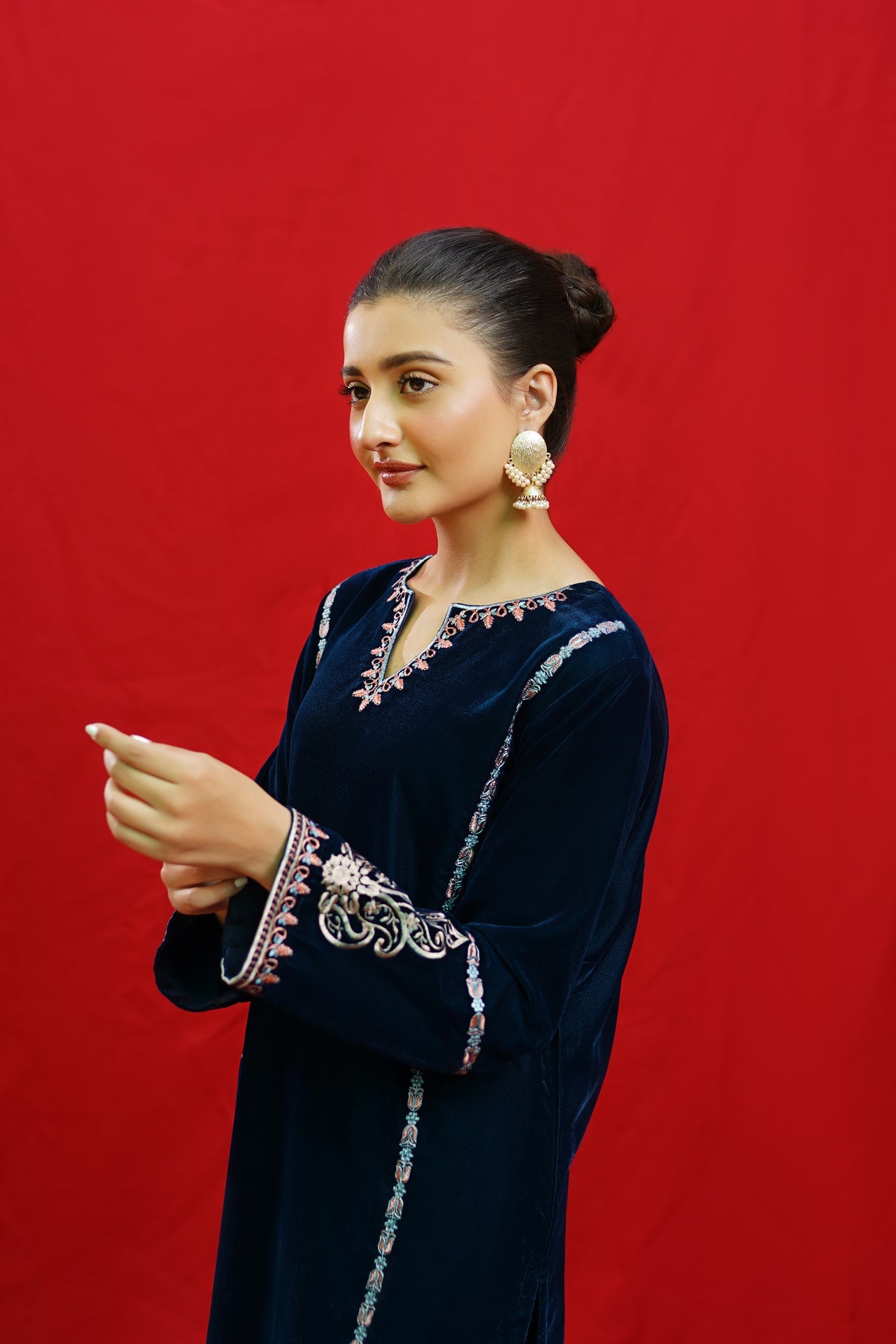 URGE -2PC Velvet Heavy Embroidered Shirt With Velvet Embroidered Sleeves-BIC-D23