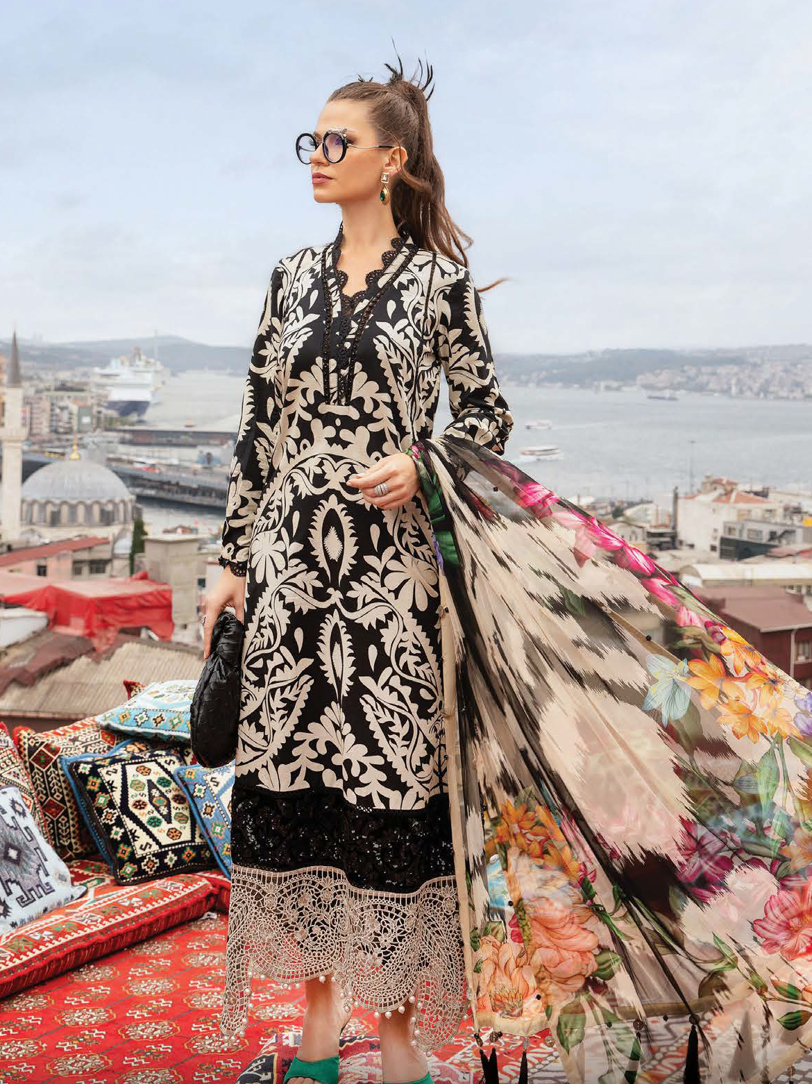 MARIA.B-3PC KHADDAR PRINTED EMB SHIRT WITH KHADDAR PRINTED DUPATTA AND PRINTED TROUSER-BIC-2629