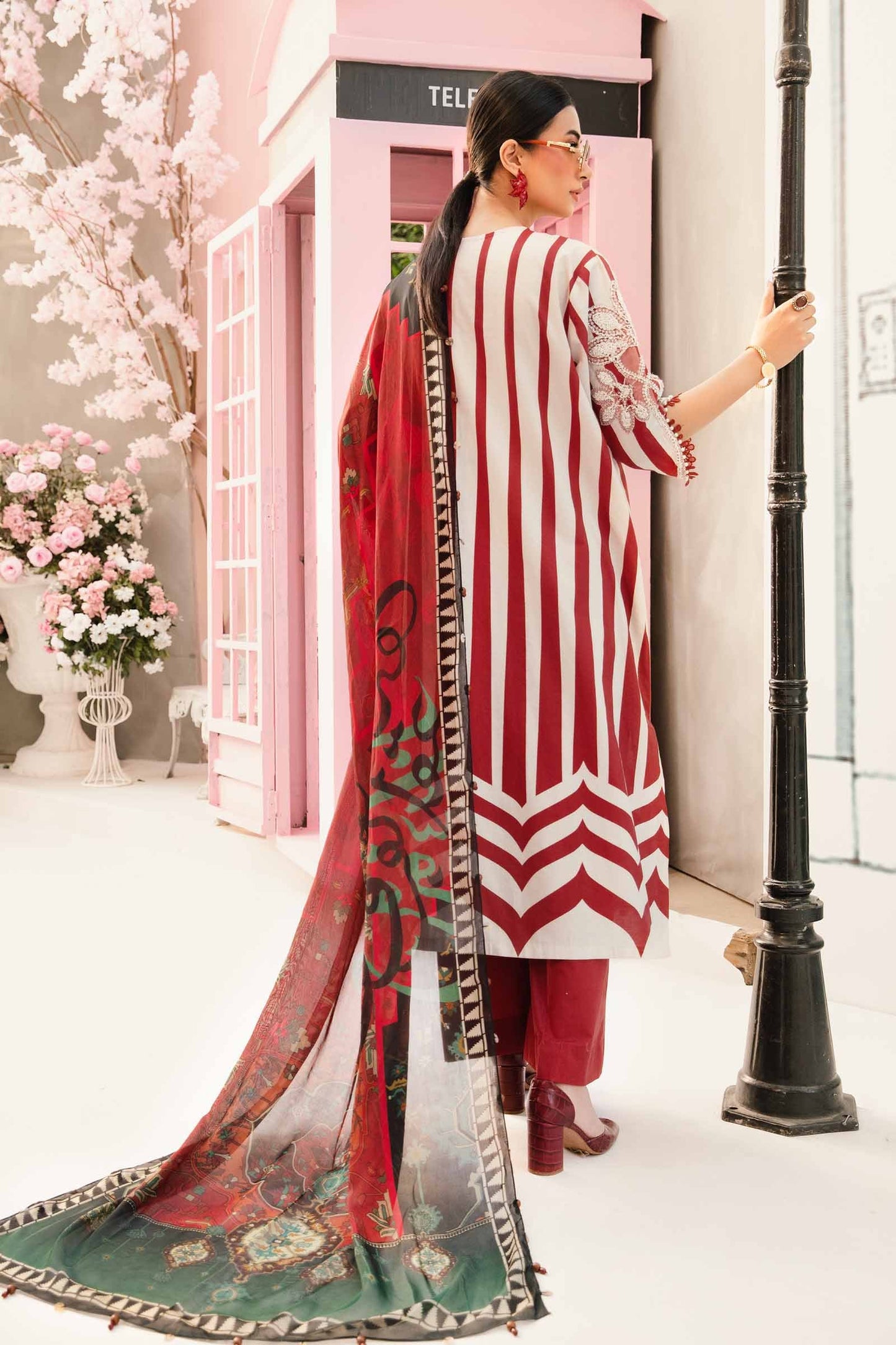 MARIA.B-3PC LAWN EMBROIDERED PRINTED SHIRT WITH CHIFFON PRINT DUPATTA AND PRINT TROUSER-BIC-