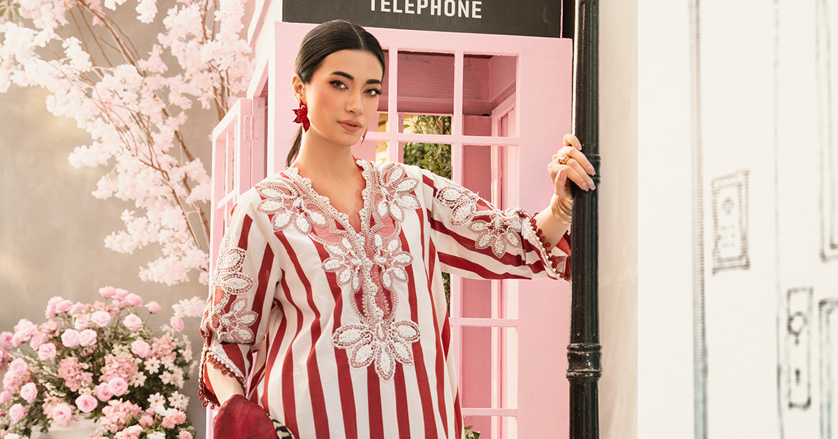 MARIA.B-3PC LAWN EMBROIDERED PRINTED SHIRT WITH CHIFFON PRINT DUPATTA AND PRINT TROUSER-BIC-