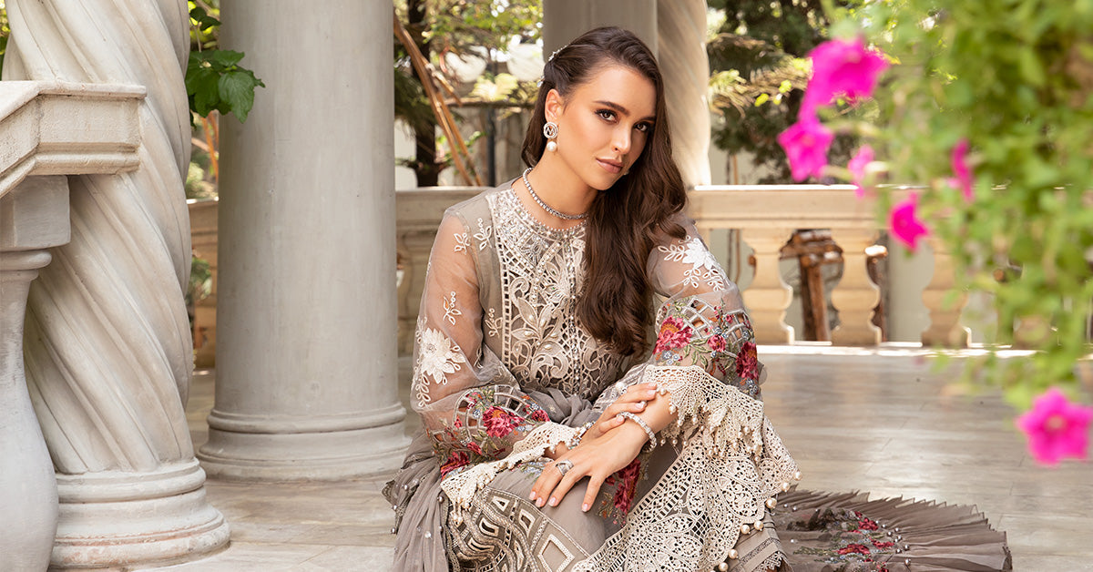 MARIA B- LAWN 3PC CHIKENKARI EMBROIDERED SHIRT WITH ORGANZA EMBROIDERED READY TO WEAR DUPATTA WITH TROUSER -BIC-3429