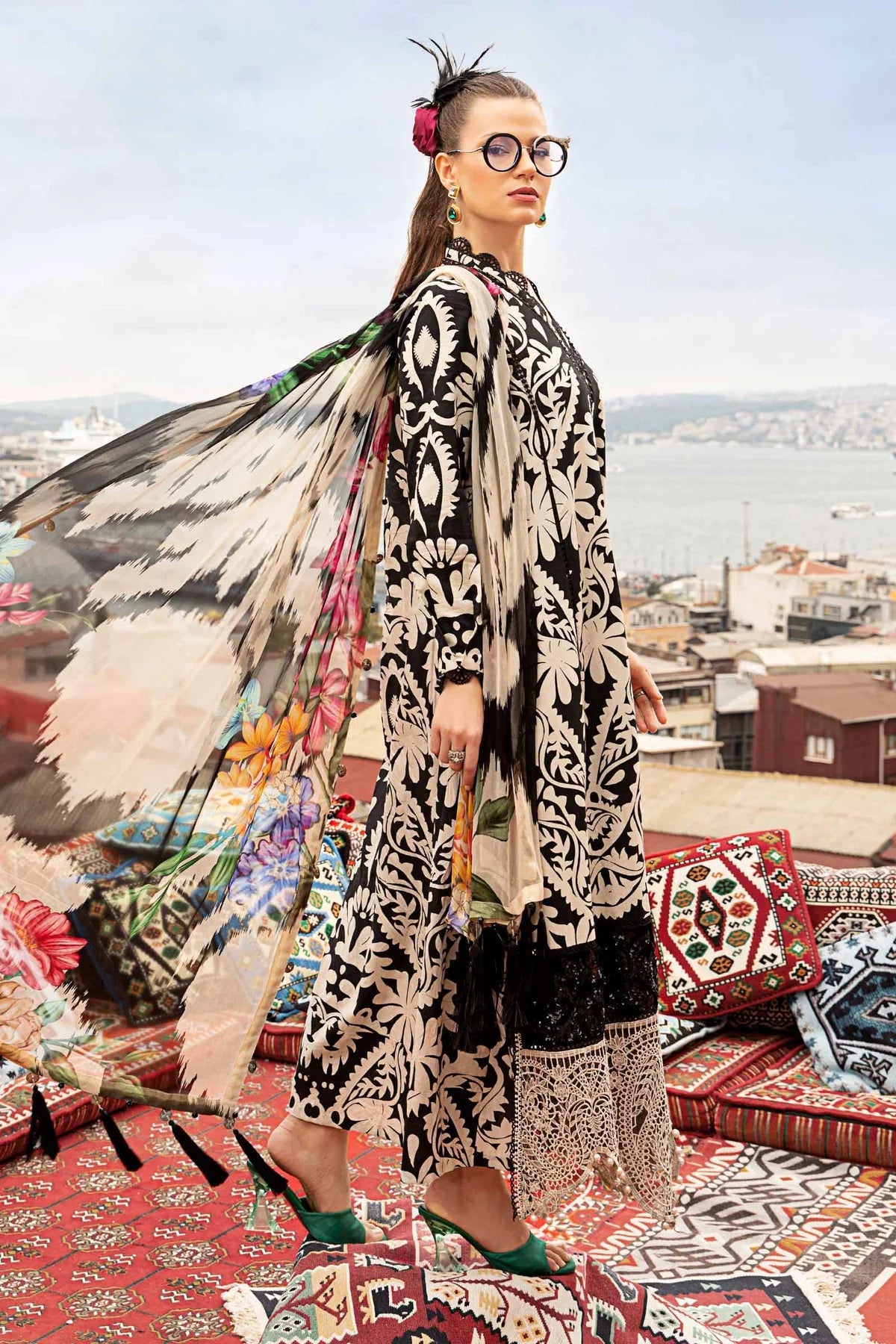 MARIA.B-3PC KHADDAR PRINTED EMB SHIRT WITH KHADDAR PRINTED DUPATTA AND PRINTED TROUSER-BIC-2629