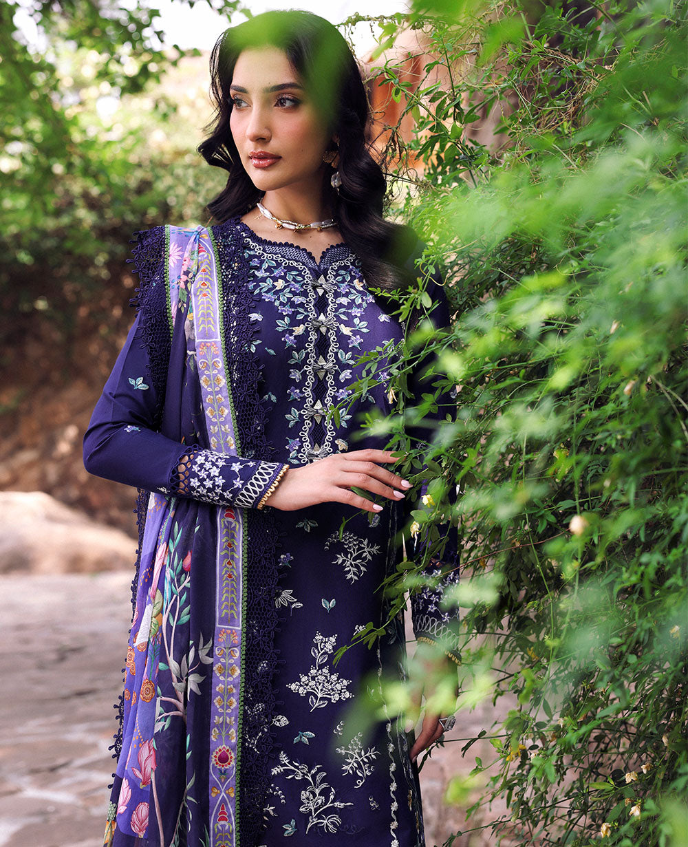 REPUBLIC WOMENSWEAR-3PC DHANAK EMBROIDERED SHIRT WITH COURTRAI PRINTED SHAWL & EMB TOUSER-BIC-4253