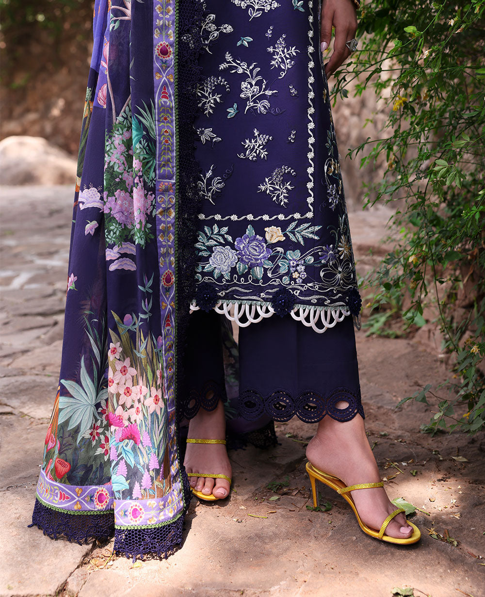 REPUBLIC WOMENSWEAR-3PC DHANAK EMBROIDERED SHIRT WITH COURTRAI PRINTED SHAWL & EMB TOUSER-BIC-4253