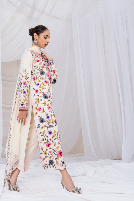 SAPPHIRE-3PC DHANAK EMBROIDERED SHIRT WITH BAMBER CHIFFON EMBROIDERED DUPATTA & TROUSER-BIC-4299