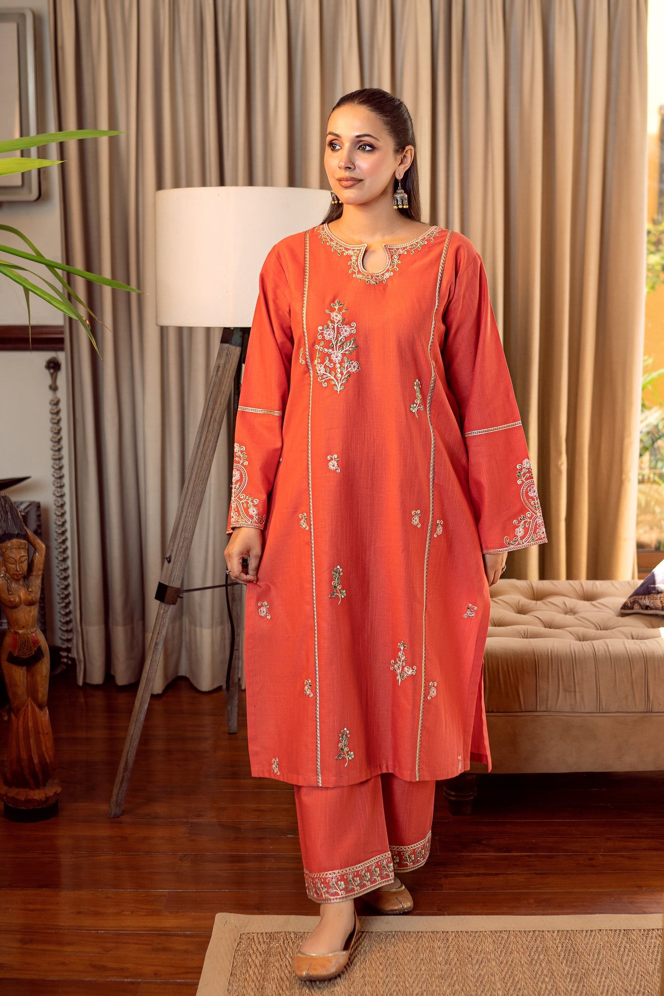 URGE-2PC DHANAK EMBROIDERED SHIRT AND EMBROIDRED SLEEVES-BIC-130