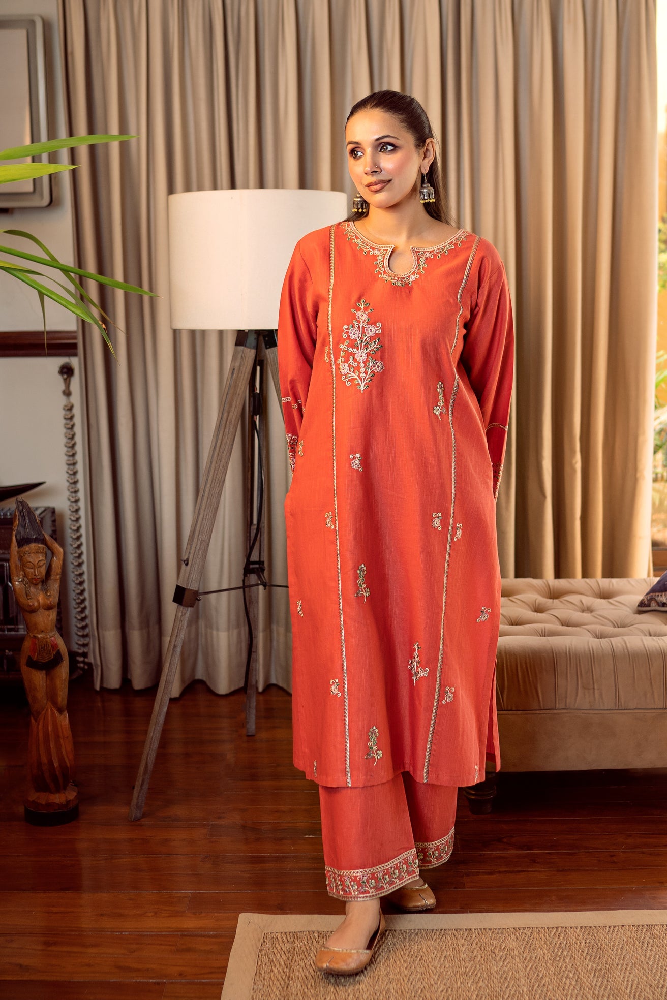URGE-2PC DHANAK EMBROIDERED SHIRT AND EMBROIDRED SLEEVES-BIC-130