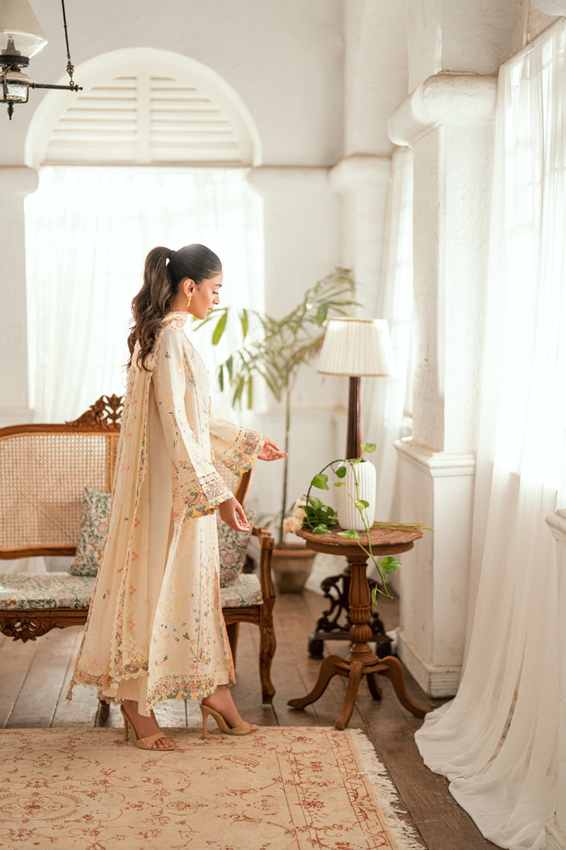 QALAMQAR - 3PC LAWN EMBROIDERED SHIRT WITH ORGANZA EMBROIDERED DUPATTA AND TROUSER -BIC-3804