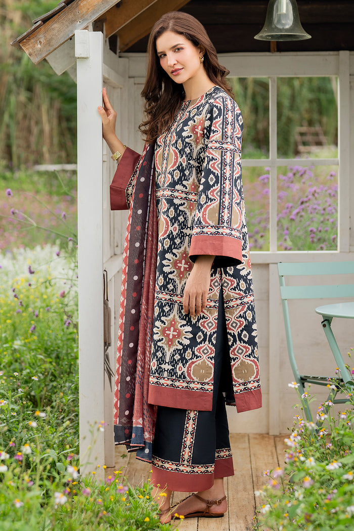 JAZMIN-3PC KHADDAR PRINTED SHIRT WITH KHADDAR PRINTED DUPATTA AND PRINTED TROUSER-BIC-2627