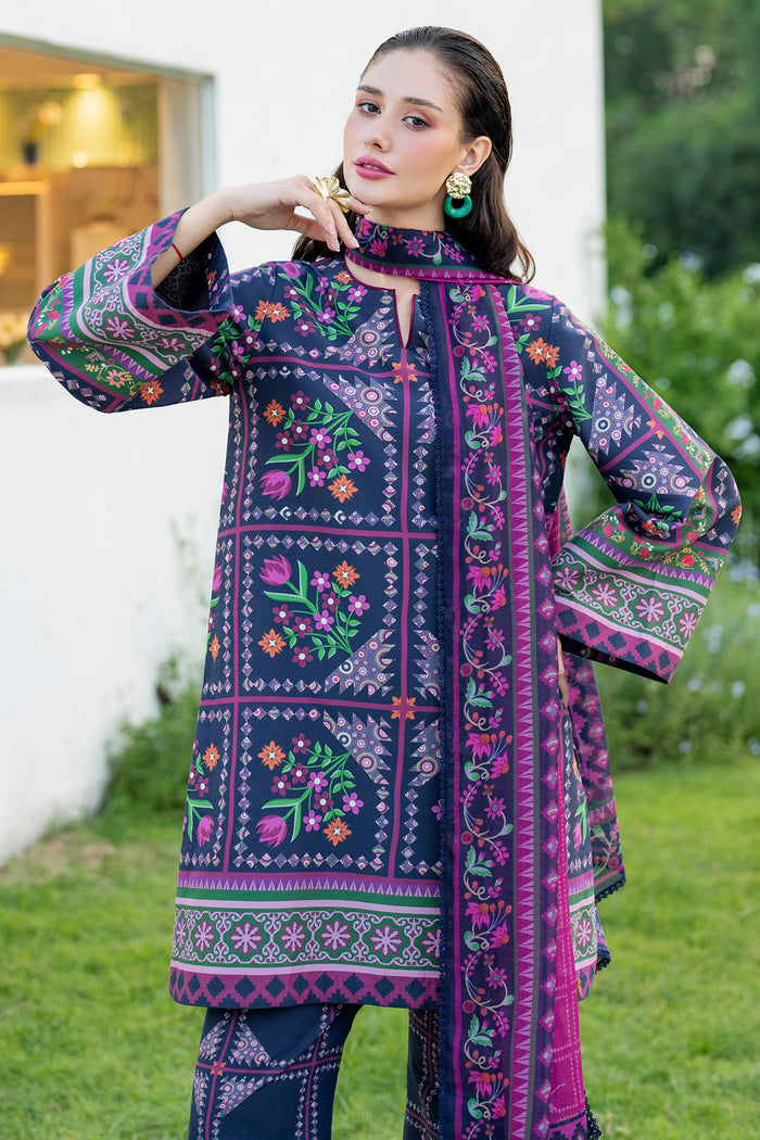 JAZMIN-3PC KHADDAR PRINTED SHIRT WITH KHADDAR PRINTED DUPATTA AND PRINTED TROUSER-BIC-2628