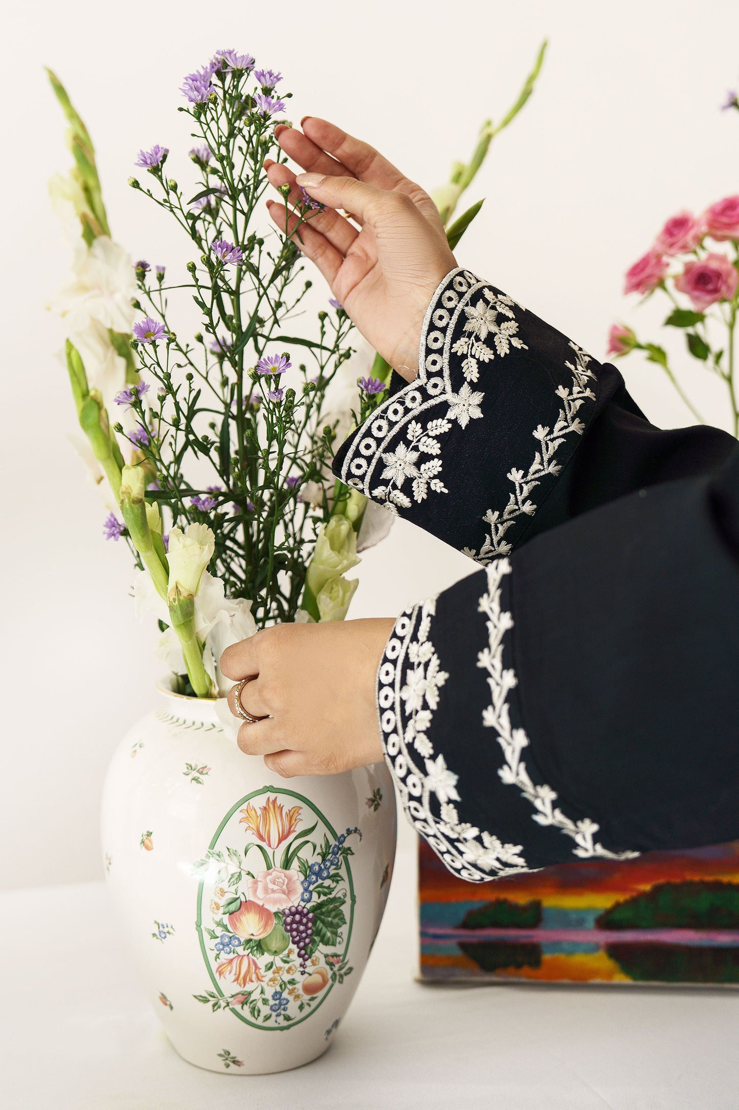 URGE - 3PC DHANAK EMBROIDERED SHIRT WITH WOOL PRINTED SHAWL AND TROUSER-BIC-3174