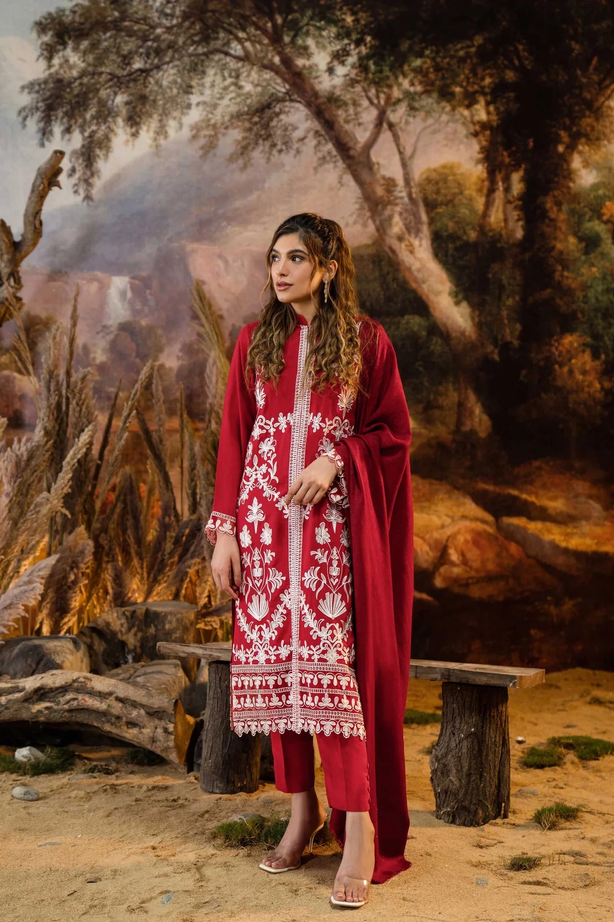 NATASHA KAMAL - 3PC DHANAK EMBROIDERED SHIRT WITH PRINTED WOOL PRINT SHAWL AND TROUSER-BIC-1223