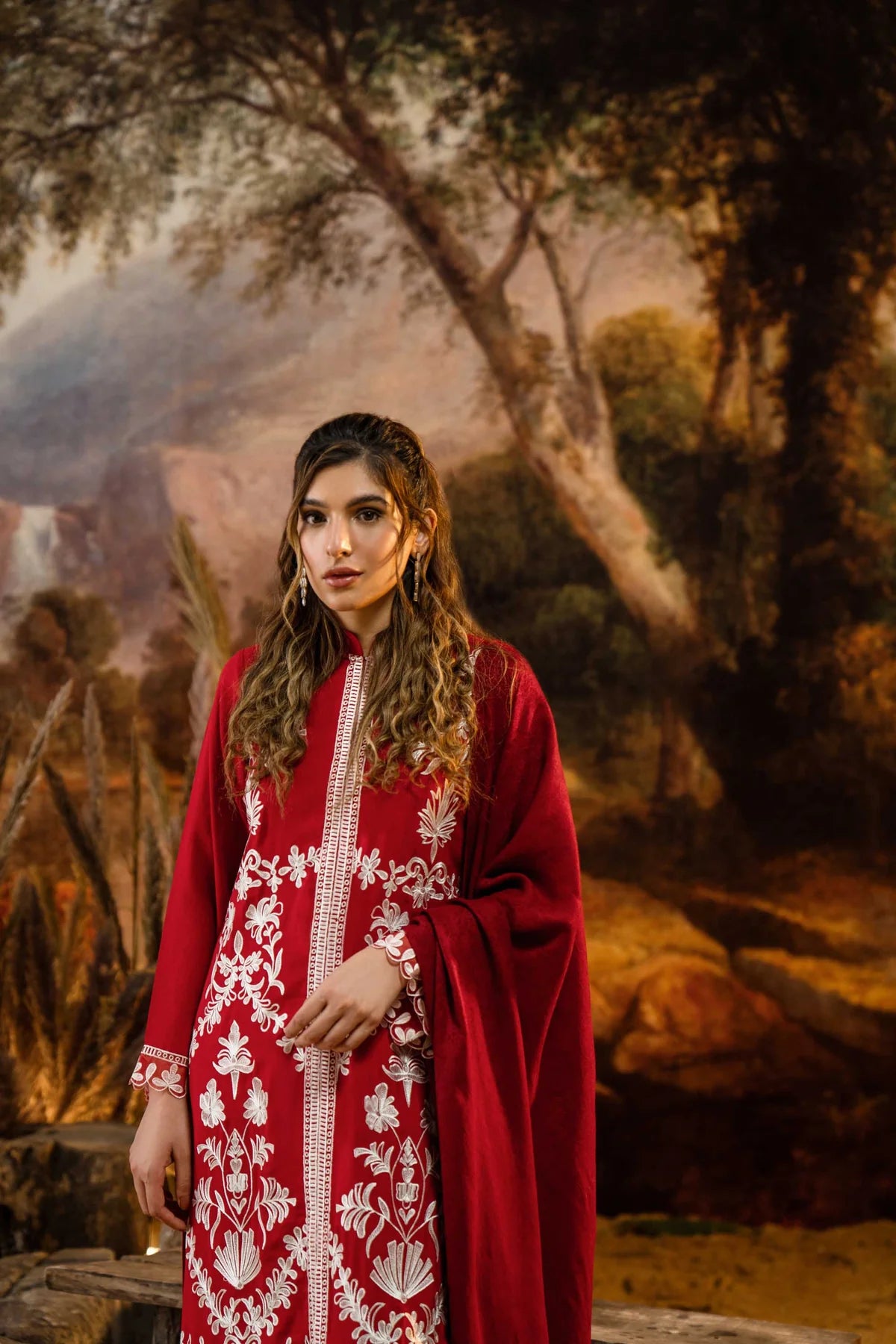 NATASHA KAMAL - 3PC DHANAK EMBROIDERED SHIRT WITH PRINTED WOOL PRINT SHAWL AND TROUSER-BIC-1223