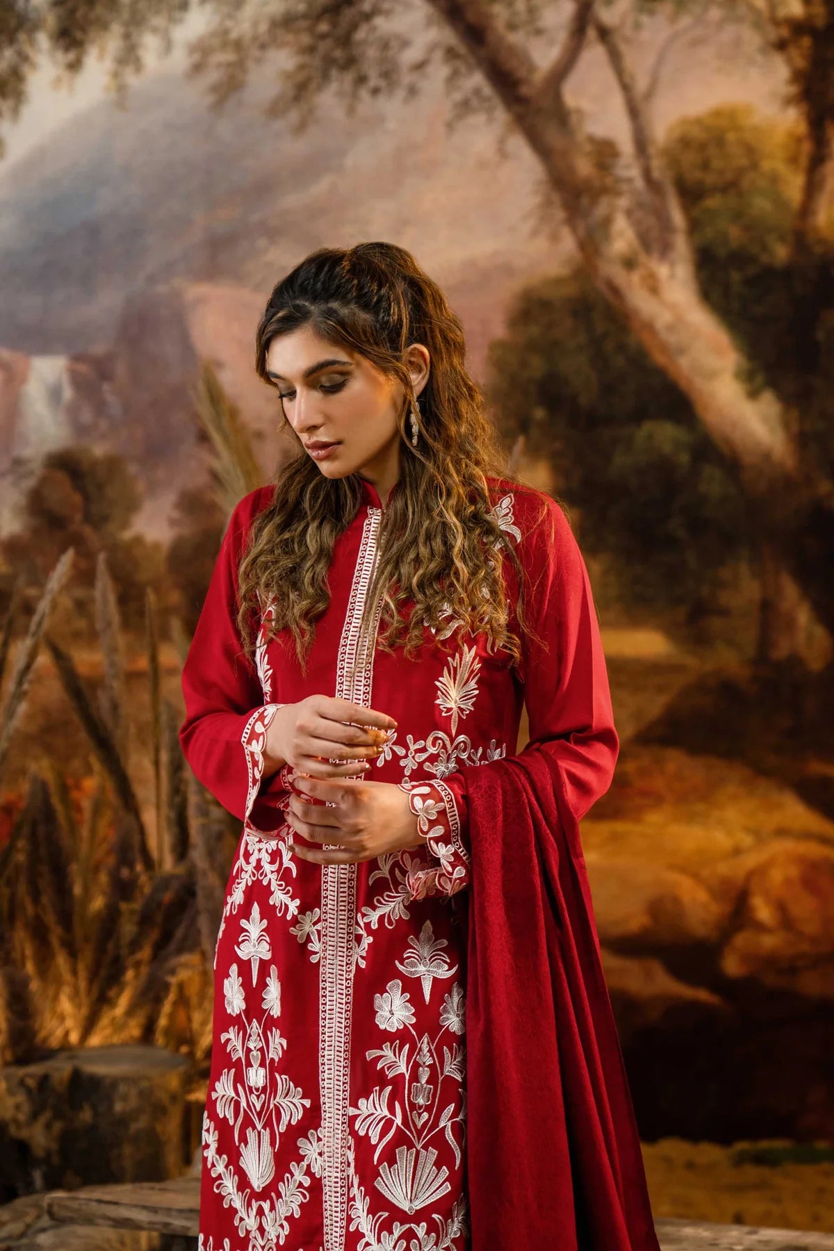 NATASHA KAMAL - 3PC DHANAK EMBROIDERED SHIRT WITH PRINTED WOOL PRINT SHAWL AND TROUSER-BIC-1223