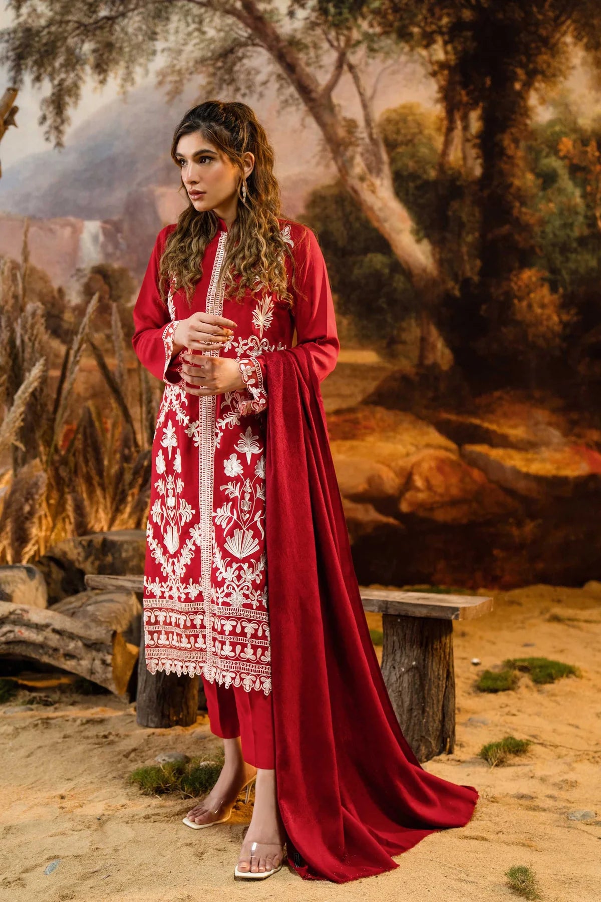 NATASHA KAMAL - 3PC DHANAK EMBROIDERED SHIRT WITH PRINTED WOOL PRINT SHAWL AND TROUSER-BIC-1223