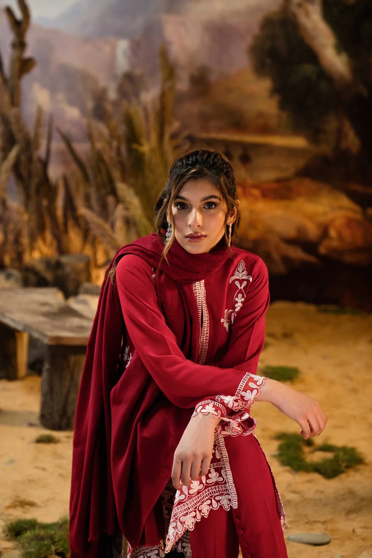 NATASHA KAMAL - 3PC DHANAK EMBROIDERED SHIRT WITH PRINTED WOOL PRINT SHAWL AND TROUSER-BIC-1223
