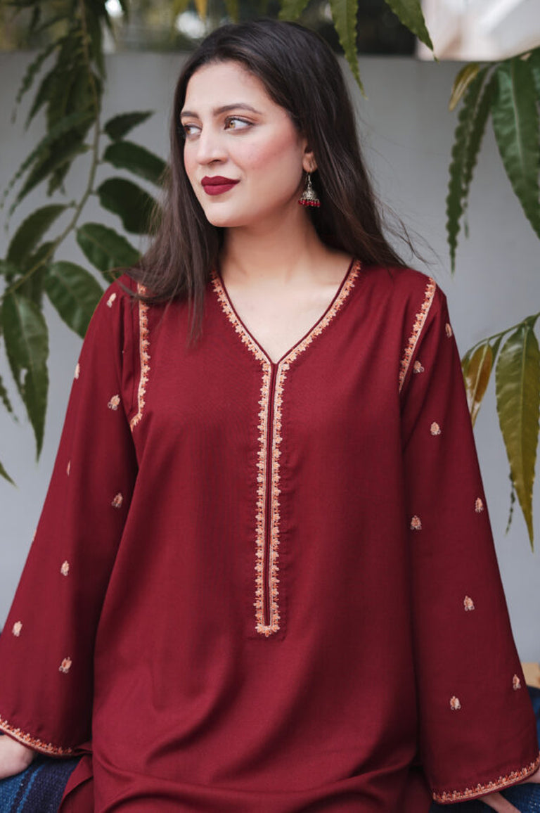 AiSLING-3PC DHANAK EMBROIDERED SHIRT DHANAK EMBROIDERED SHAWL AND EMB TROUSER-BIC-3183