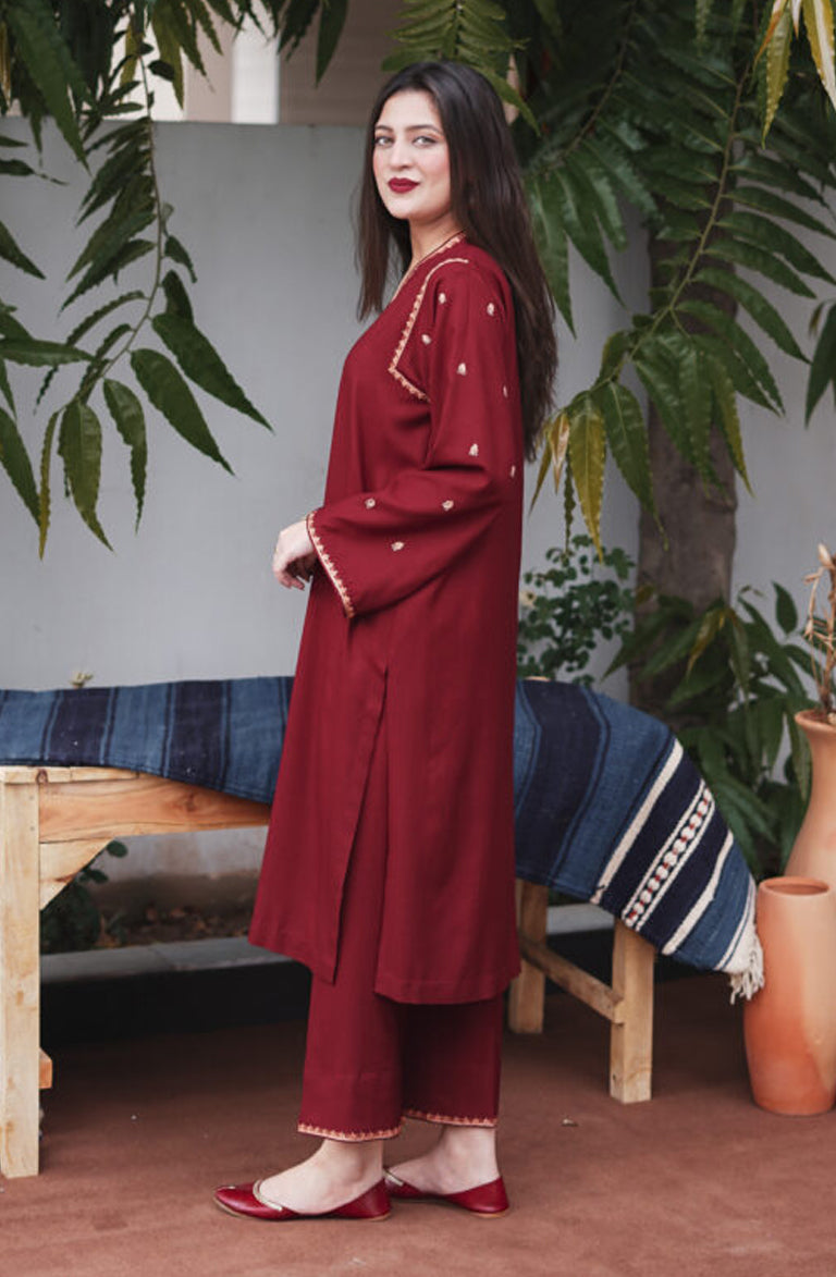 AiSLING-3PC DHANAK EMBROIDERED SHIRT DHANAK EMBROIDERED SHAWL AND EMB TROUSER-BIC-3183
