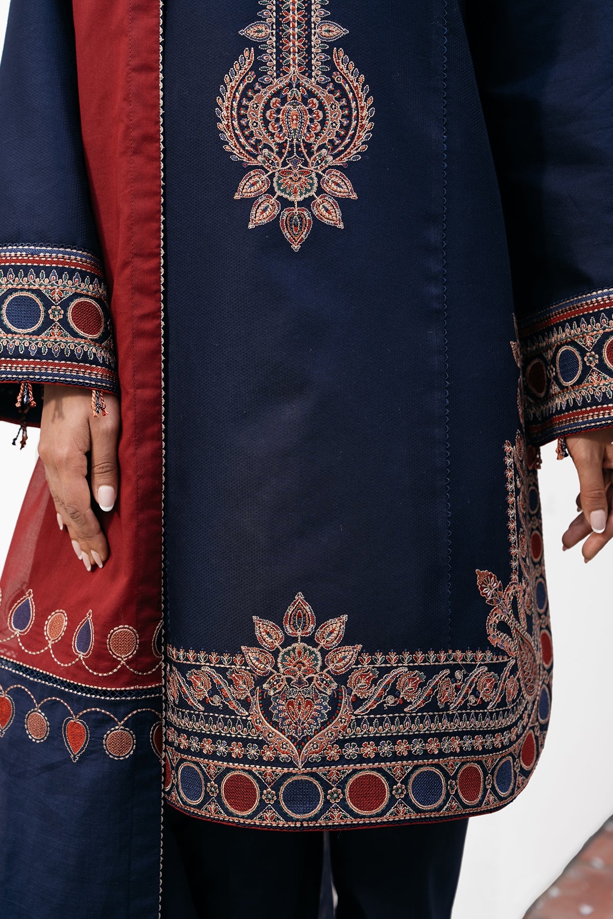 JAZMIN-3PC DHANAK EMBROIDERED SHIRT WITH COURTRAI PRINTED SHAWL AND TROUSER-BIC-4301