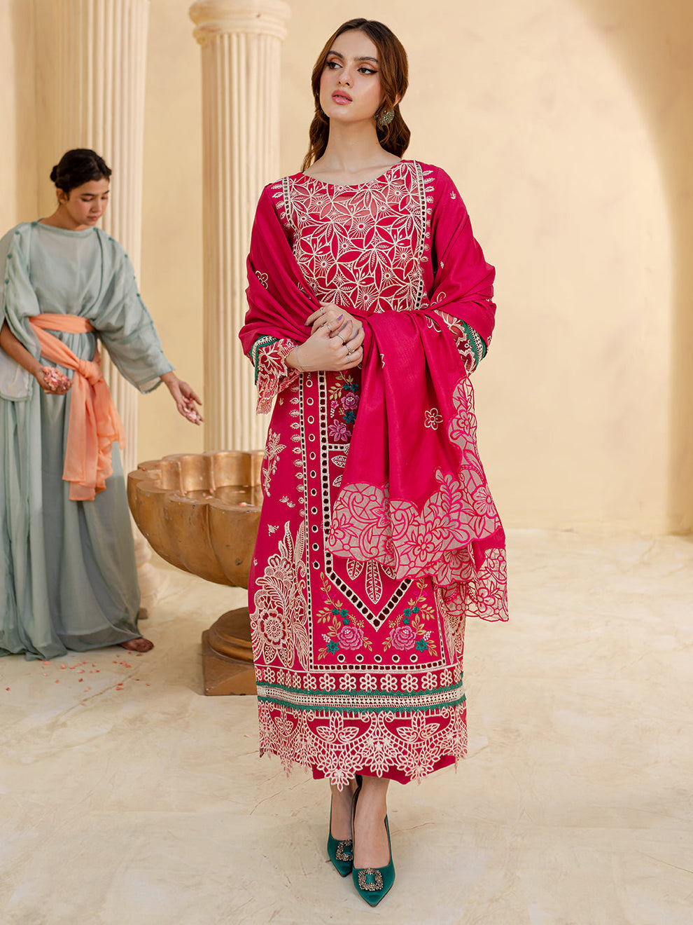 JAZMIN-3PC LAWN LASER EMBROIDERED SHIRT WITH LAWN LASER  EMBROIDERED READY TO WEAR DUPATTA-BIC-3649