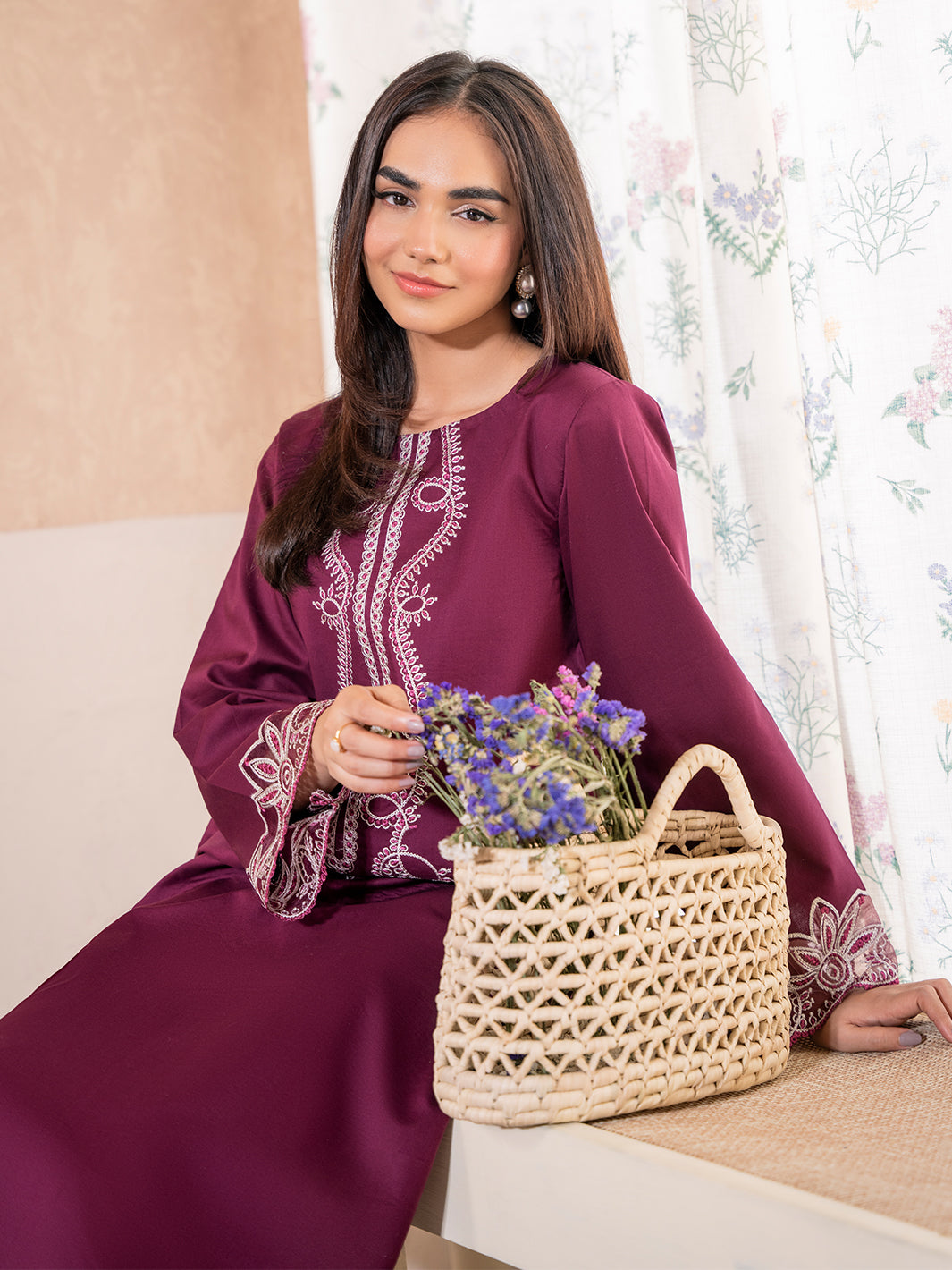 IZEL-2PC DHANAK EMBROIDERED SHIRT WITH DHANAK TROUSER-BIC-104