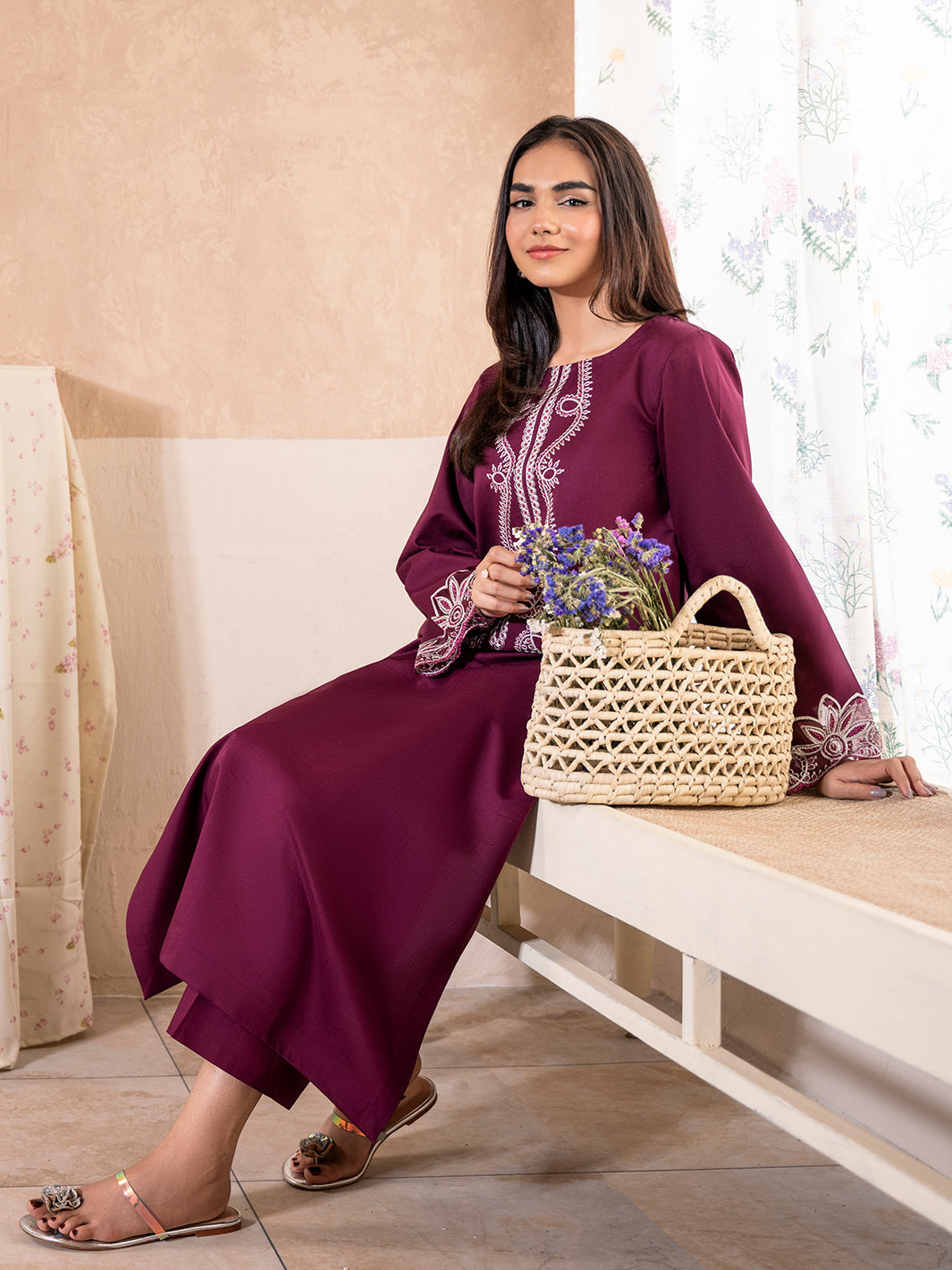 IZEL-2PC DHANAK EMBROIDERED SHIRT WITH DHANAK TROUSER-BIC-104