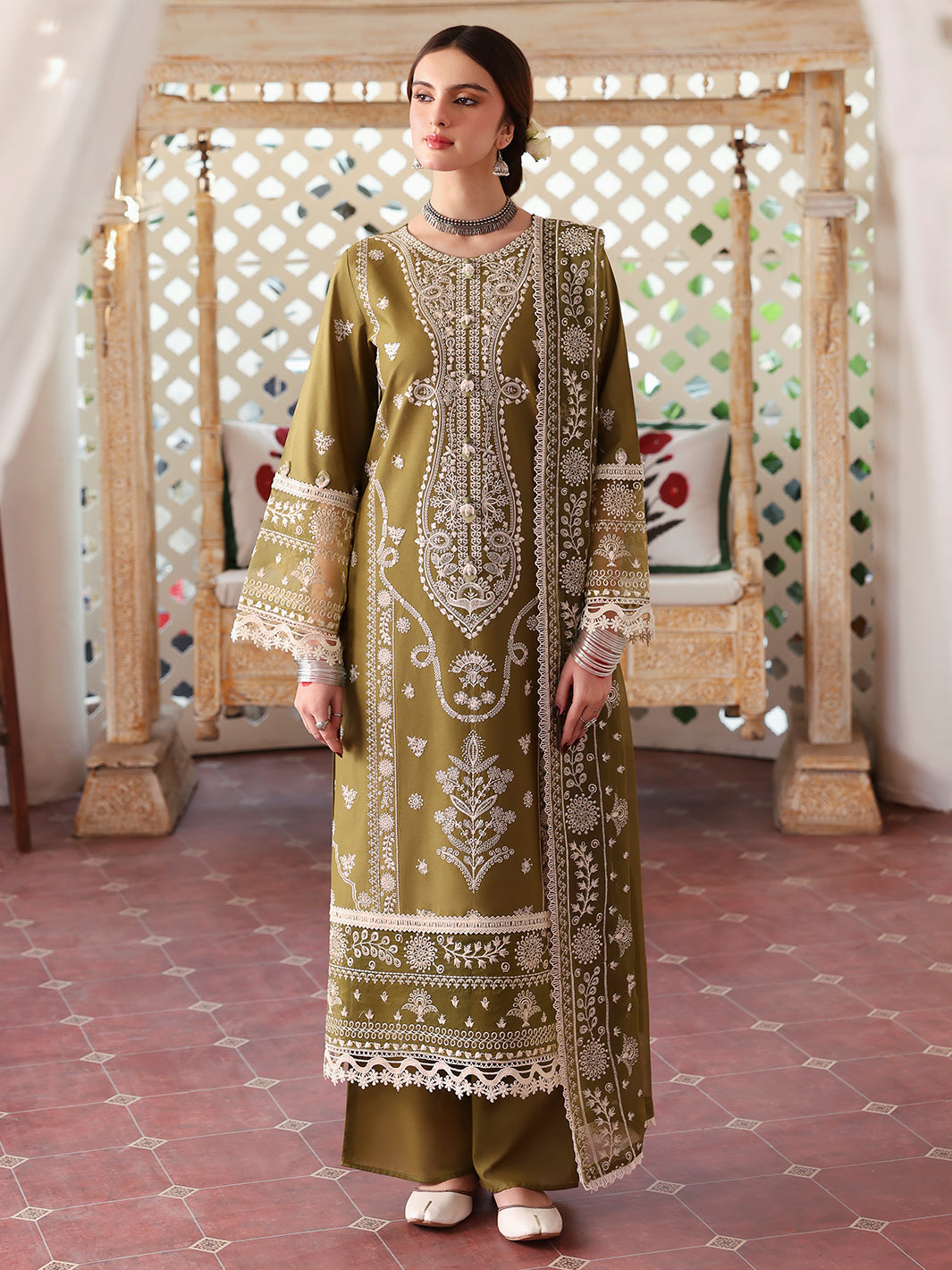 JAZMIN-3PC LAWN EMBROIDERED WITH LAWN HEAVY EMBROIDERED READY TO WEAR DUPATTA -BIC-3705