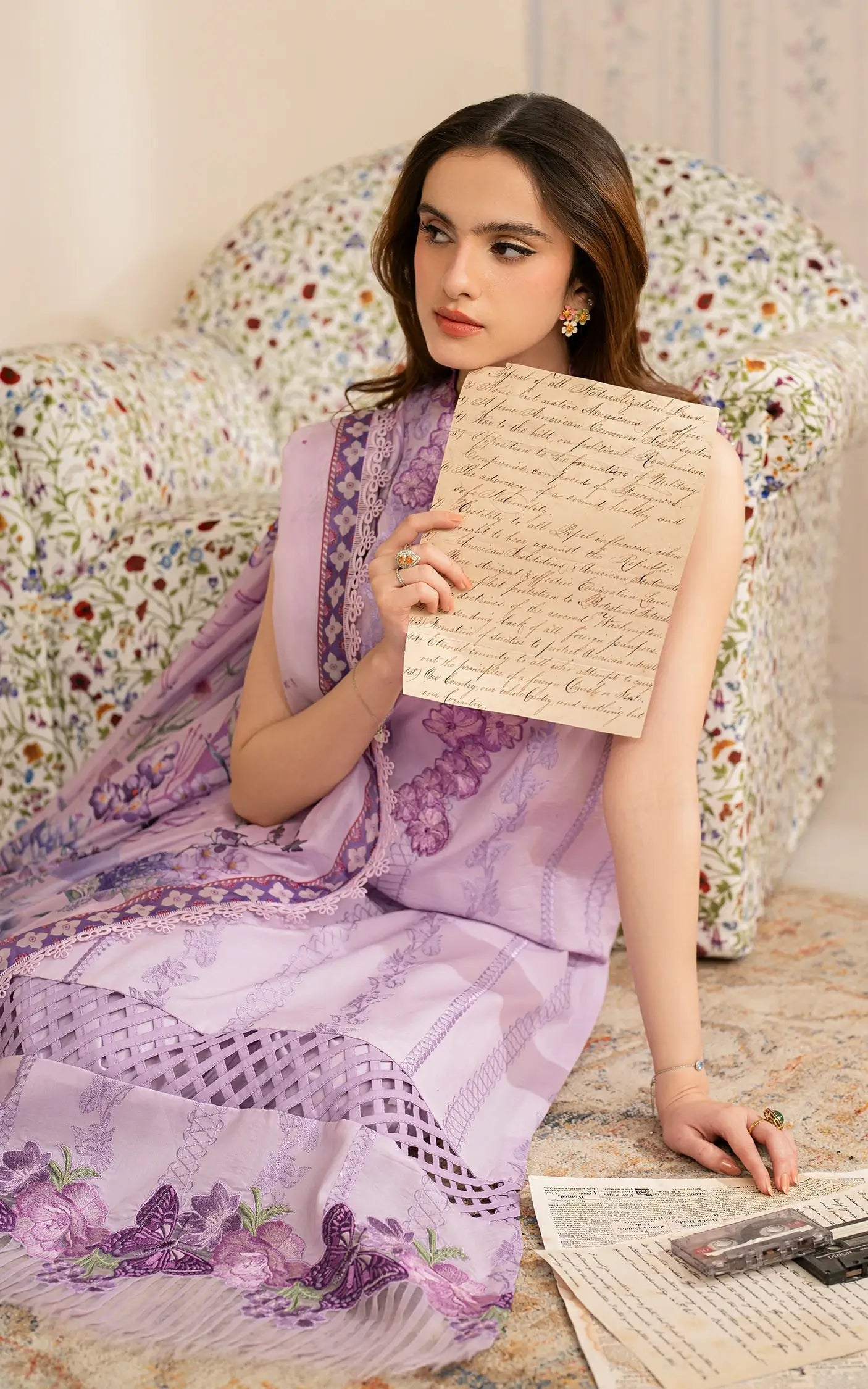 ASIFA NABEEL-3PC LAWN EMBROIDERED SHIRT WITH MONARK PRINTED DUPATTA AND TROUSER-BIC-3756