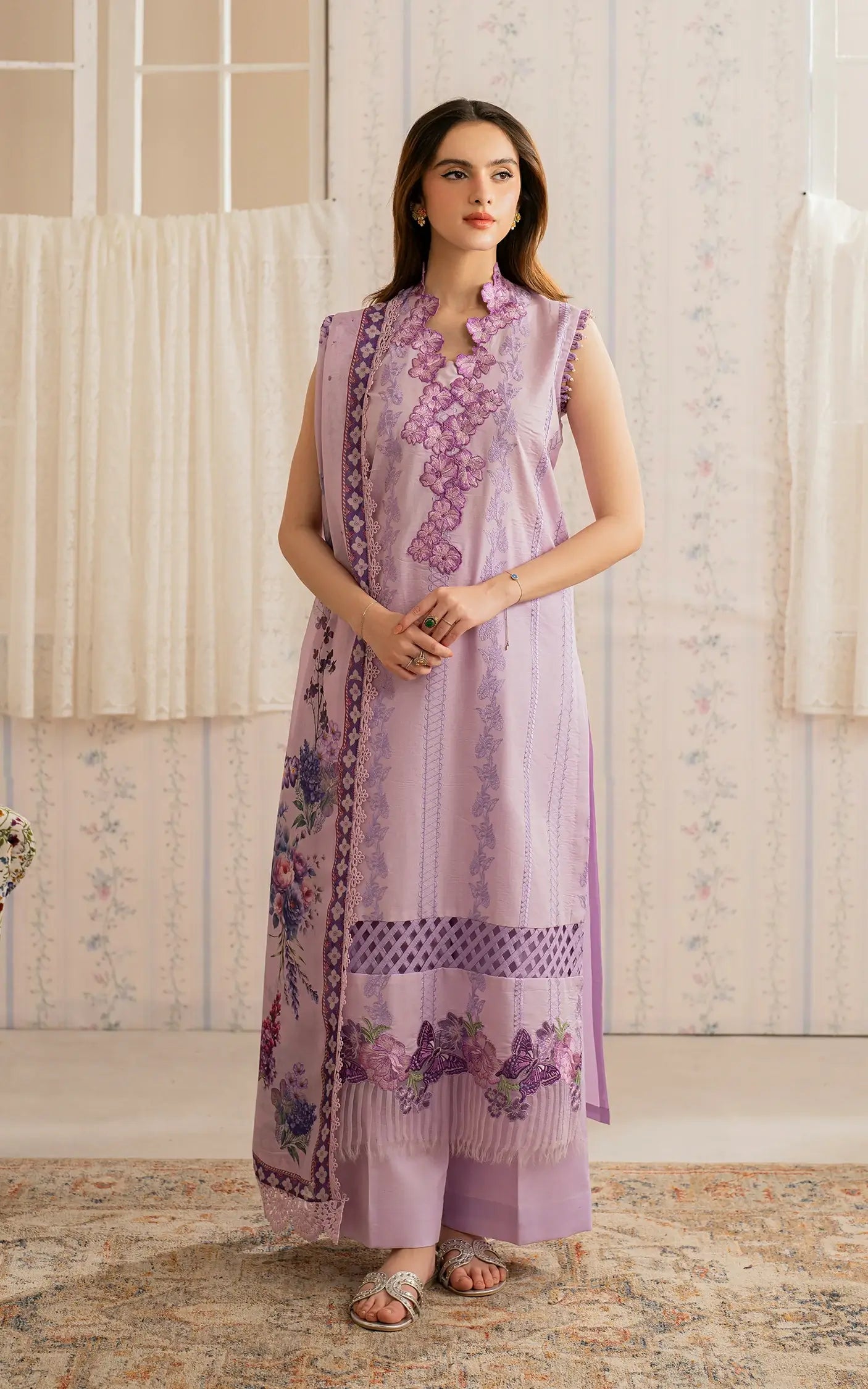 ASIFA NABEEL-3PC LAWN EMBROIDERED SHIRT WITH MONARK PRINTED DUPATTA AND TROUSER-BIC-3756