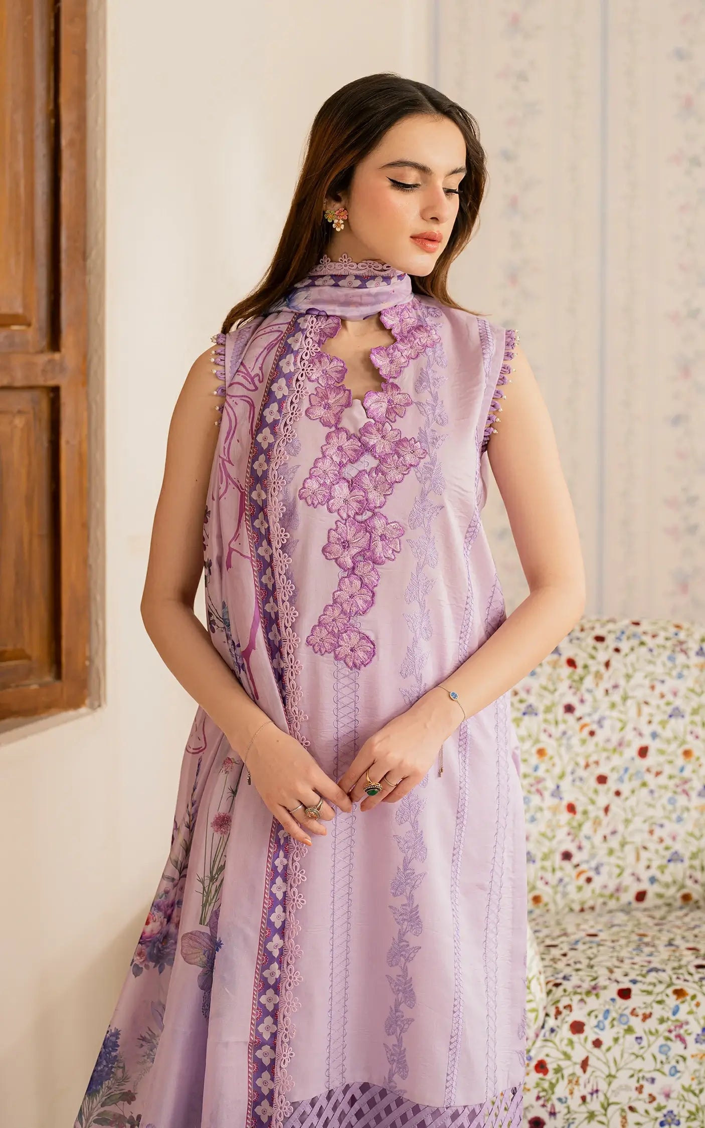 ASIFA NABEEL-3PC LAWN EMBROIDERED SHIRT WITH MONARK PRINTED DUPATTA AND TROUSER-BIC-3756