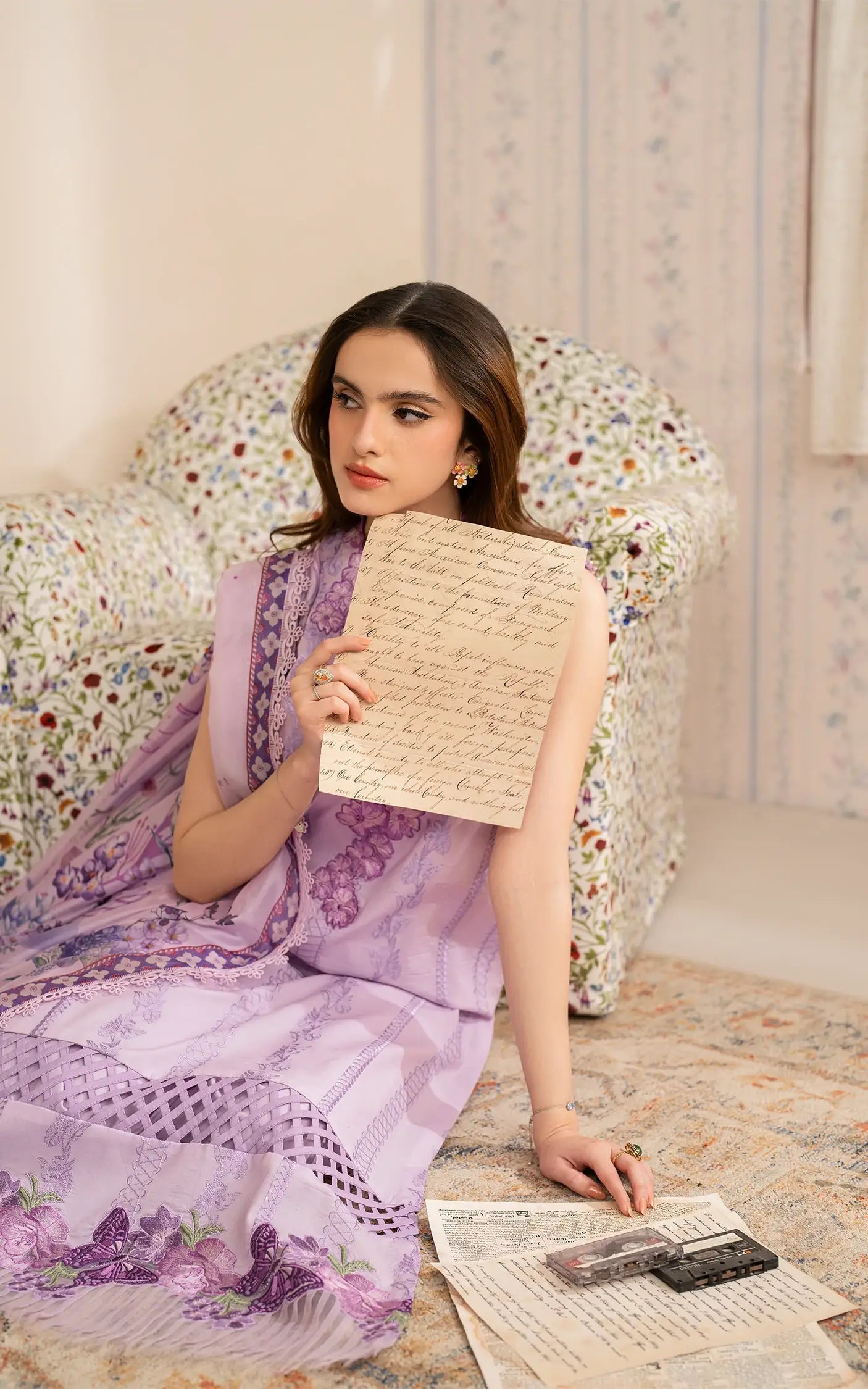 ASIFA NABEEL-3PC LAWN EMBROIDERED SHIRT WITH MONARK PRINTED DUPATTA AND TROUSER-BIC-3756