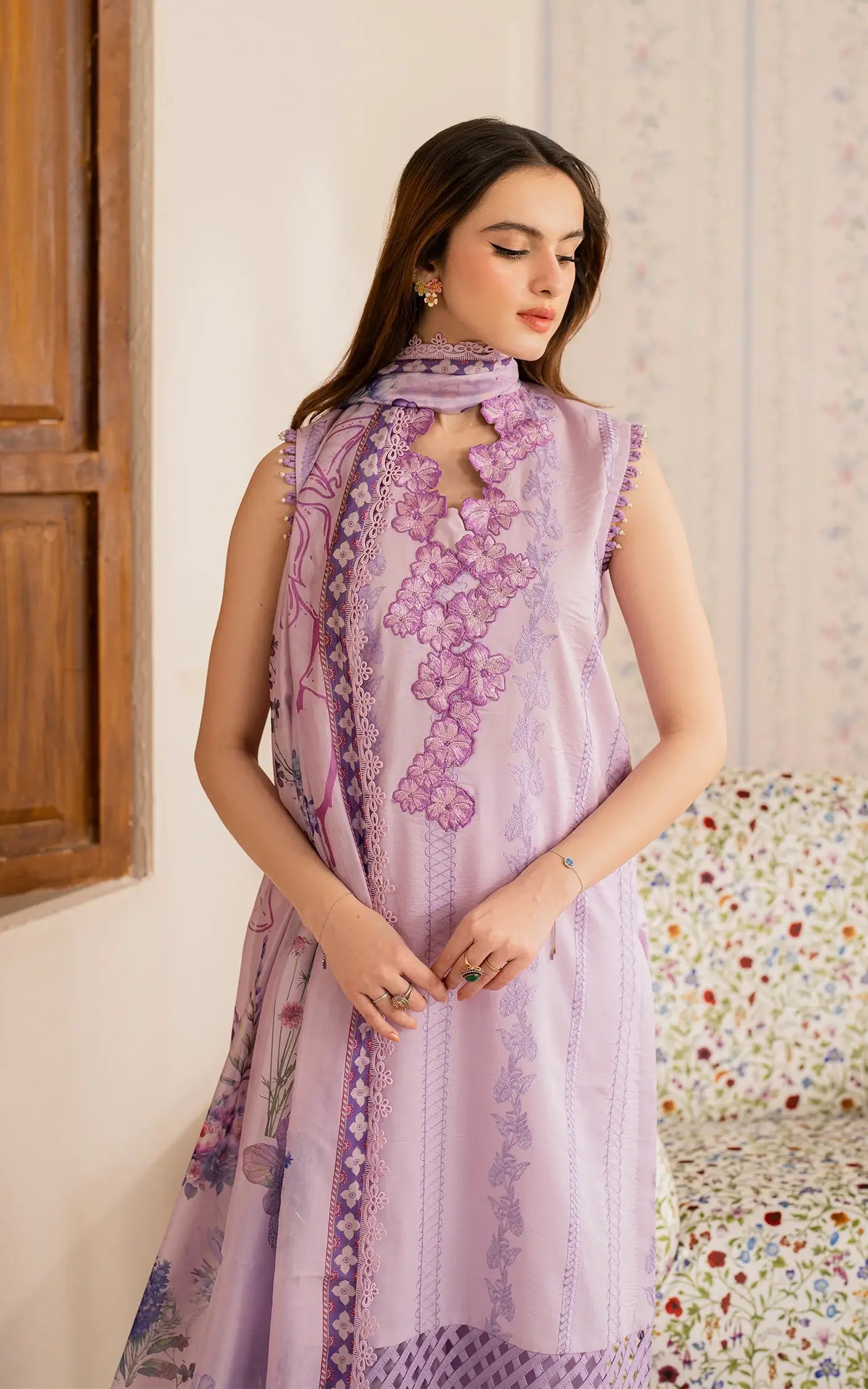 ASIFA NABEEL-3PC LAWN EMBROIDERED SHIRT WITH MONARK PRINTED DUPATTA AND TROUSER-BIC-3756