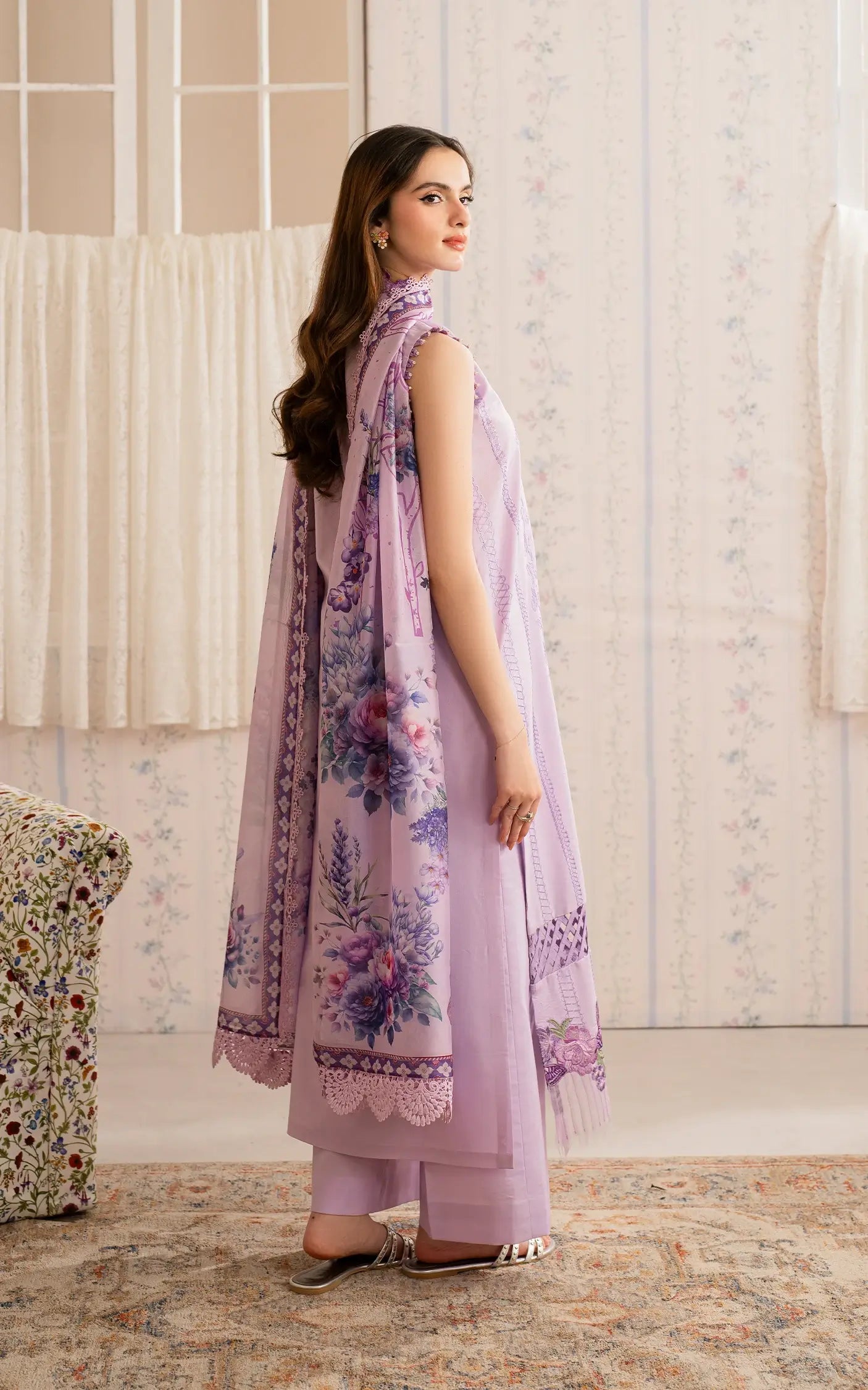 ASIFA NABEEL-3PC LAWN EMBROIDERED SHIRT WITH MONARK PRINTED DUPATTA AND TROUSER-BIC-3756