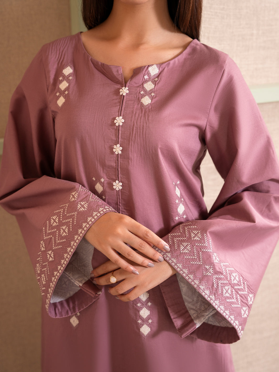 IZEL-2PC DHANAK EMBROIDERED SHIRT WITH DHANAK EMBROIDERED TROUSER-BIC-103