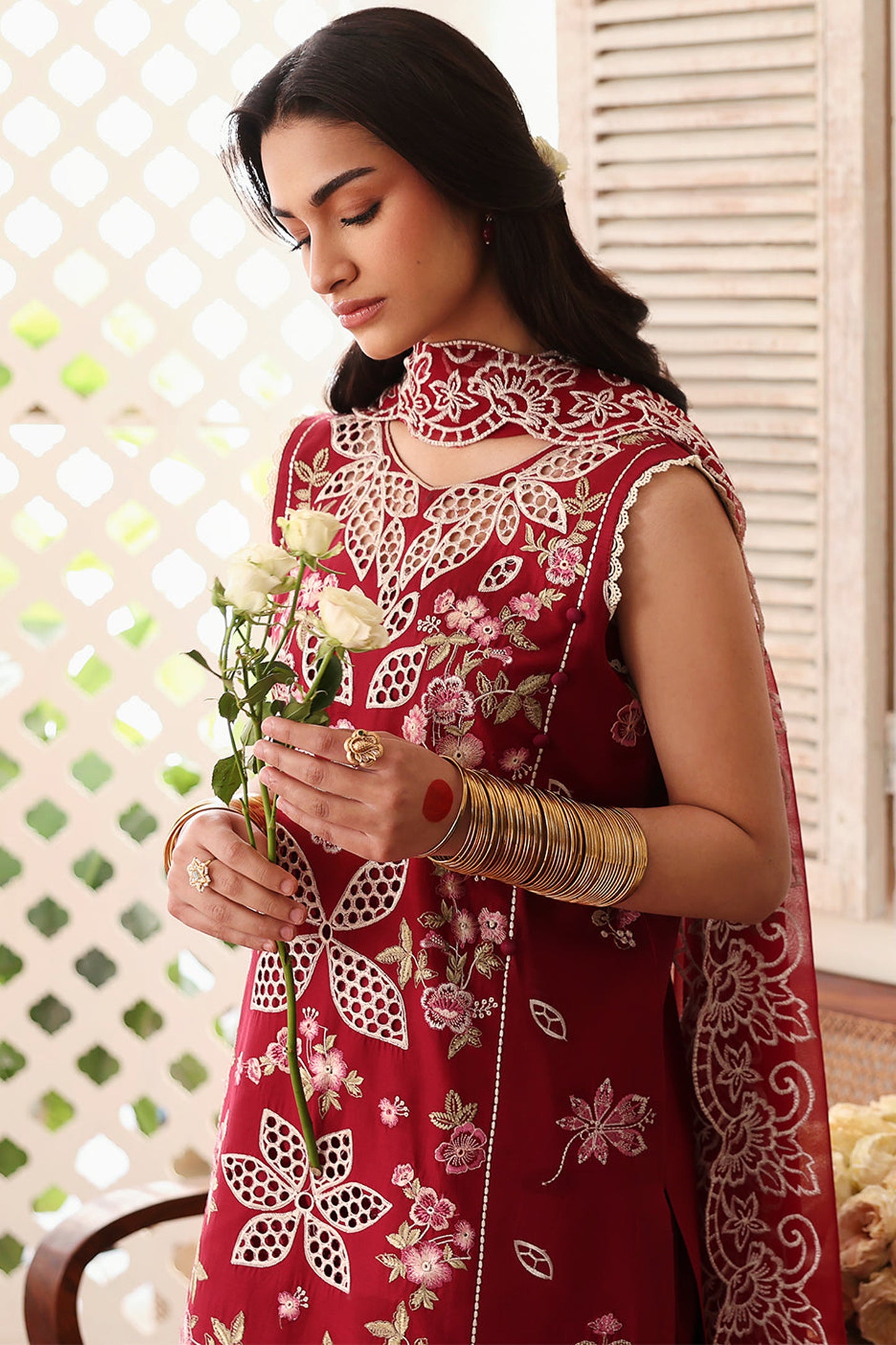 MAHNUR-3PC LAWN EMBROIDERED SHIRT WITH MONARK EMBROIDERED DUAPATTA AND TROUSER-BIC-3717
