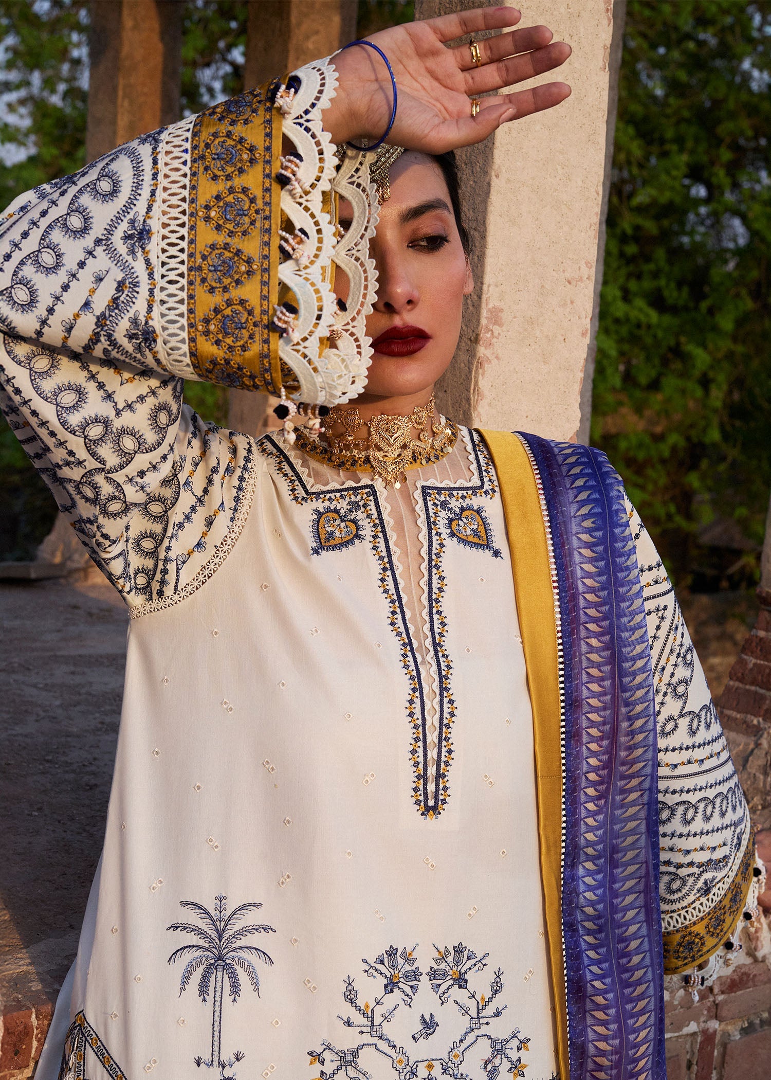 HUSSAIN REHAR--3PC KHADDAR HEAVY EMBROIDERED SHIRT WITH COUTRAI WOOL PRINT SHAWL AND TROUSER-BIC-4094