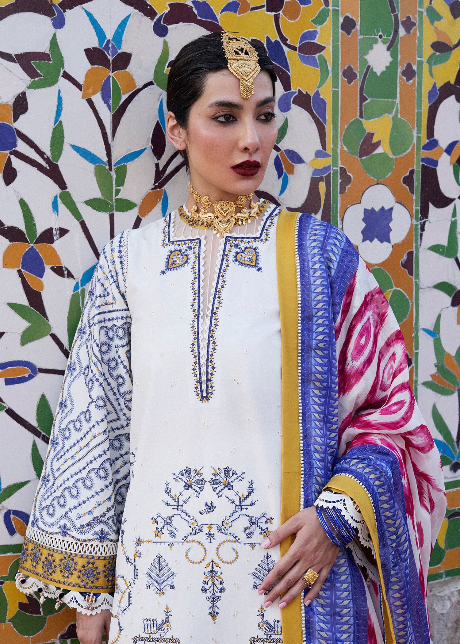 HUSSAIN REHAR--3PC KHADDAR HEAVY EMBROIDERED SHIRT WITH COUTRAI WOOL PRINT SHAWL AND TROUSER-BIC-4094
