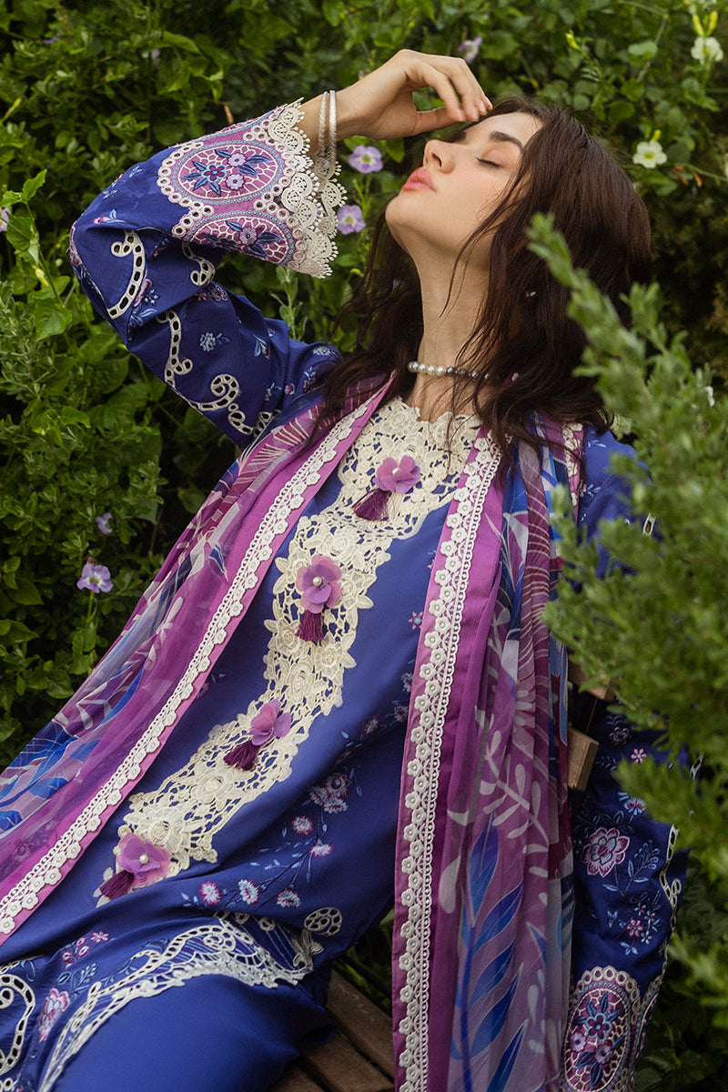 MUSHQ-3PC LAWN EMBROIDERED SHIRT WITH CHIFFON PRINT DUPATTA & TROUSER-BIC-3734