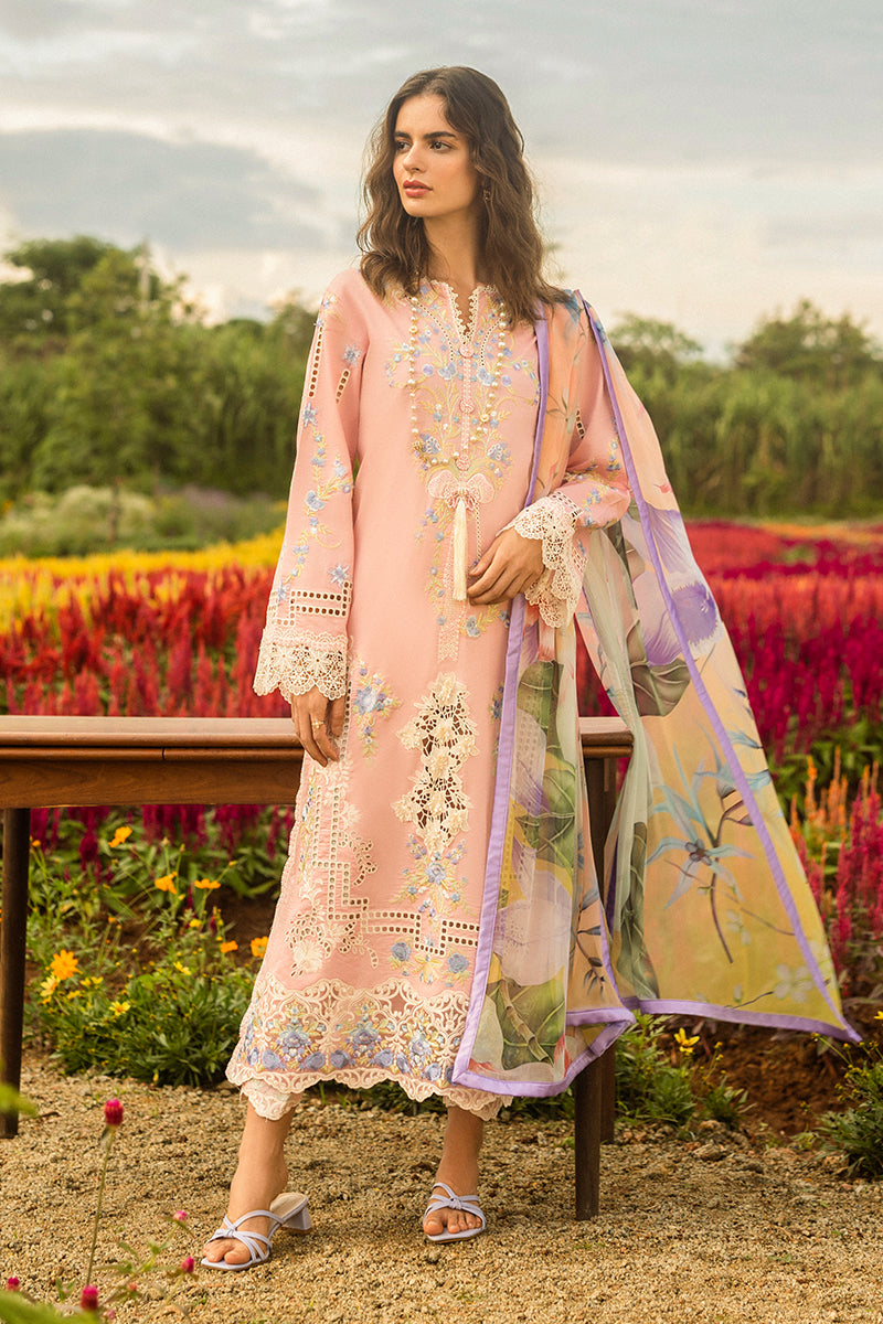 MUSHQ-3PC LAWN EMBROIDERED SHIRT WITH CHIFFON PRINT DUPATTA & TROUSER-BIC-3725